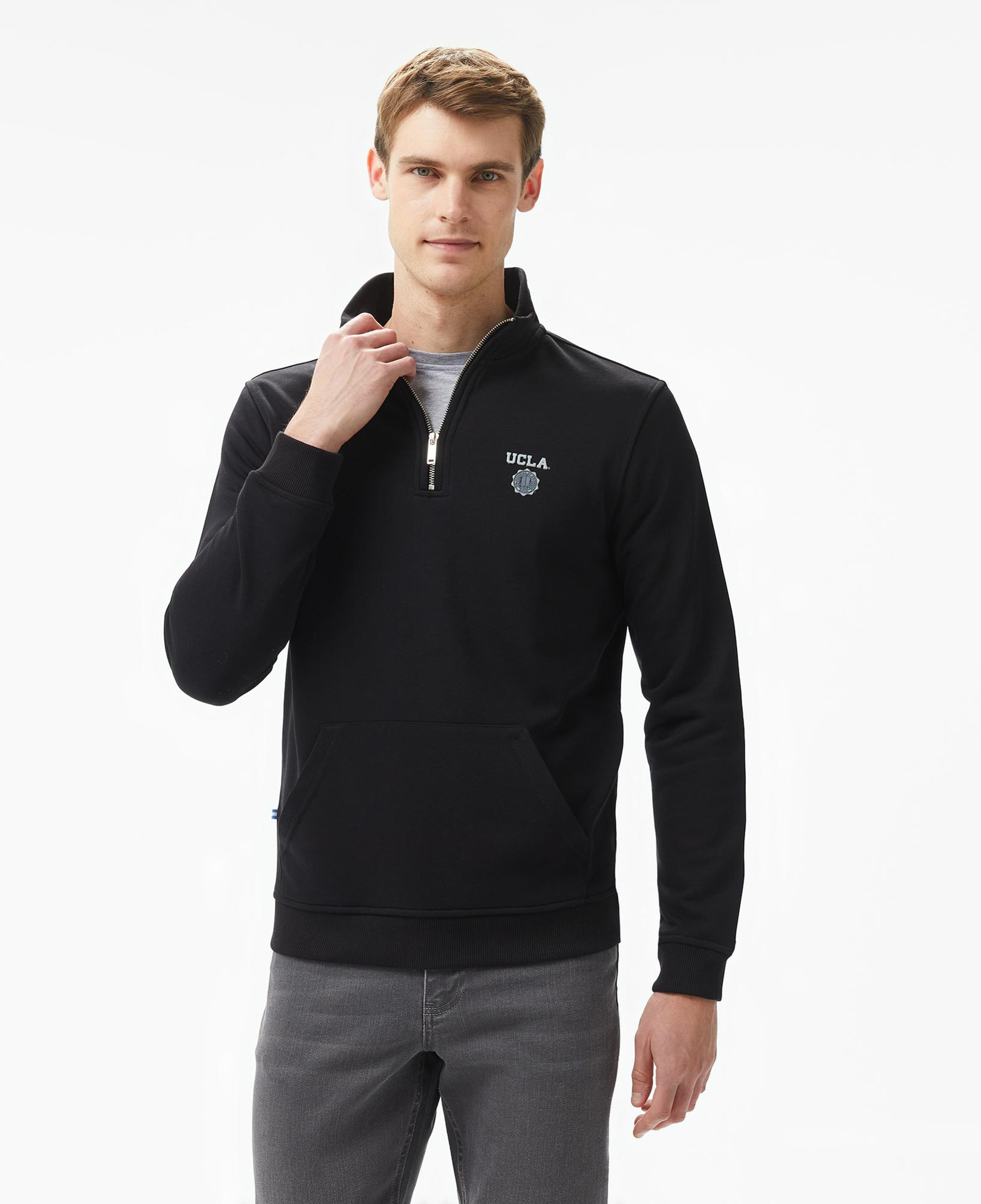 Ucla Leon Nakışlı Erkek Siyah Half-Zip Sweatshirt