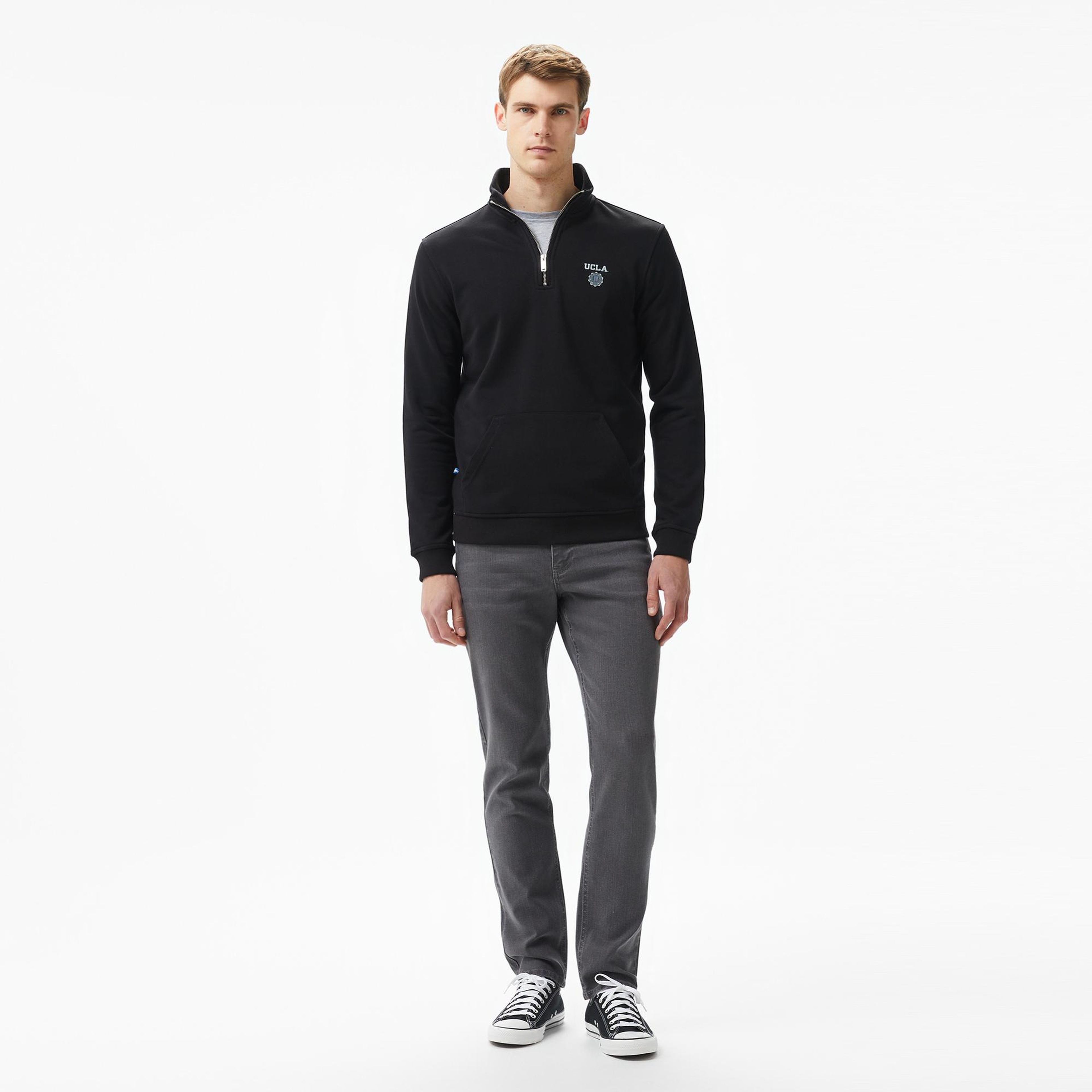 Ucla Leon Nakışlı Erkek Siyah Half-Zip Sweatshirt