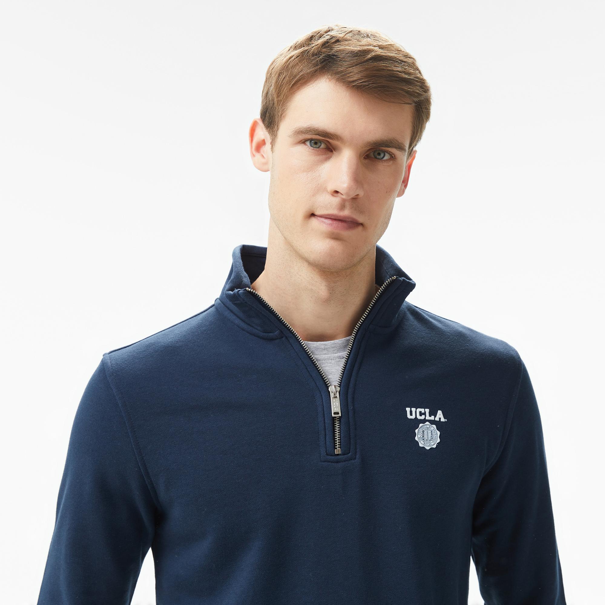 Ucla Leon Nakışlı Erkek Lacivert Half-Zip Sweatshirt