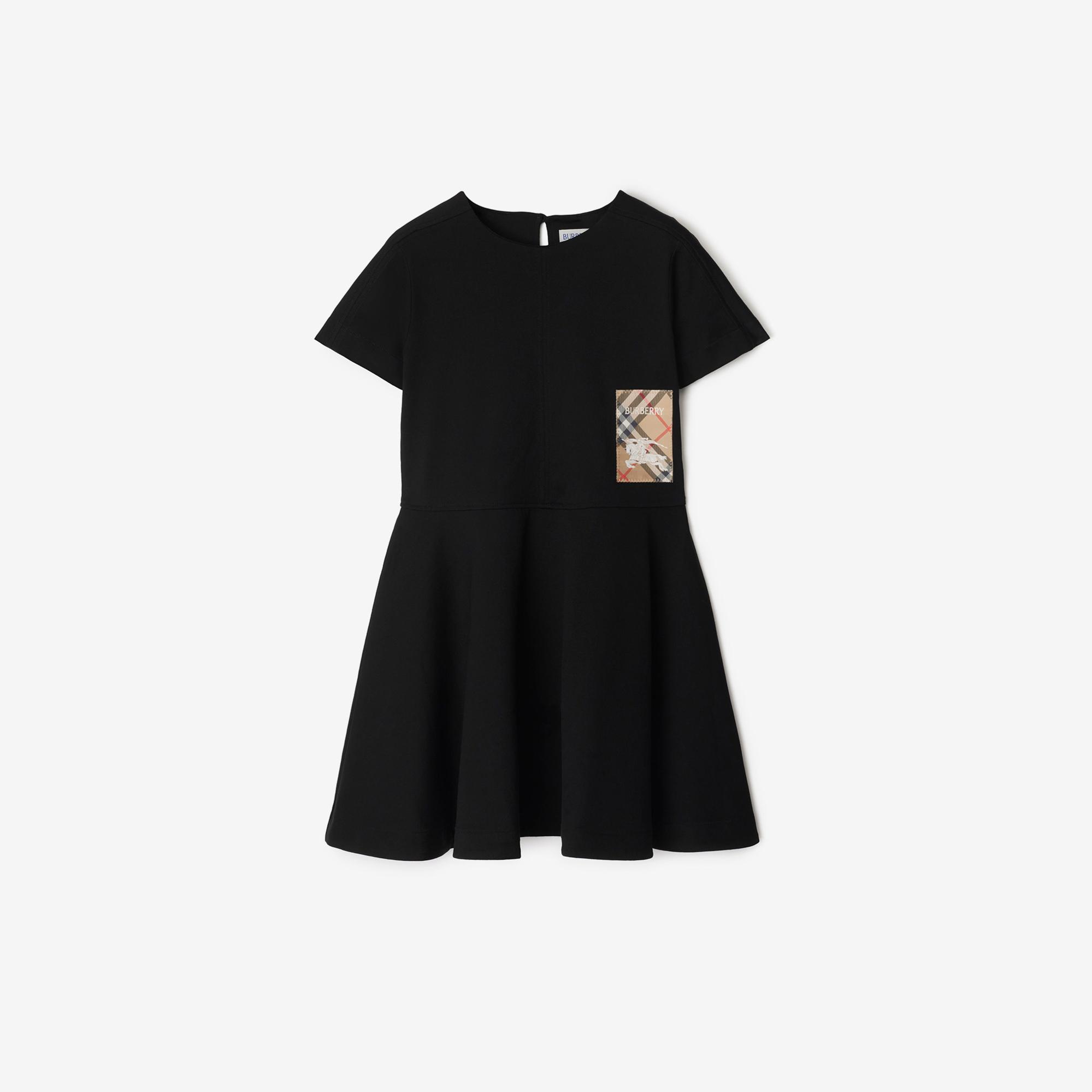 Burberry Riley Label Cotton Çocuk Siyah Elbise