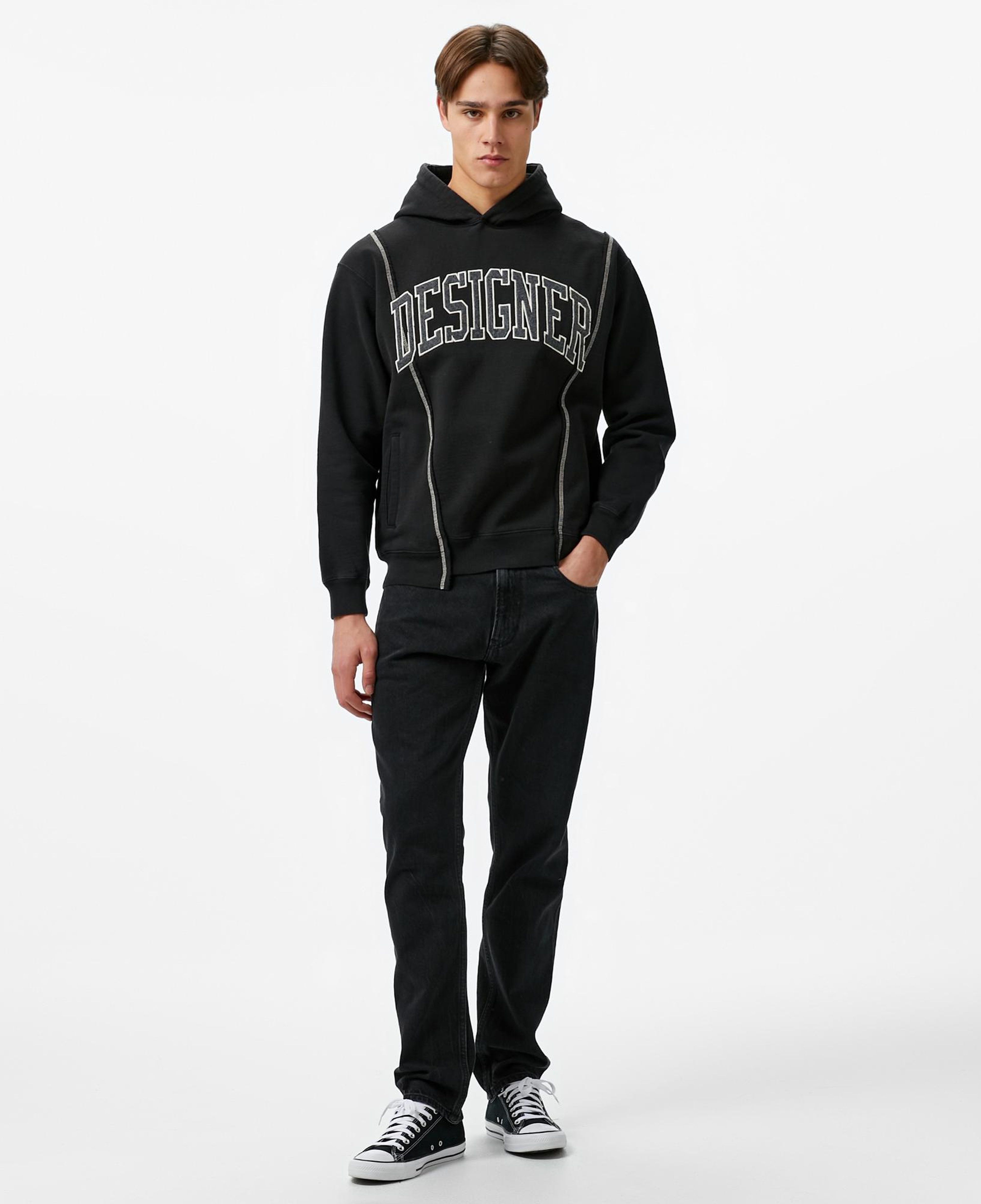 Market Designer Split Erkek Siyah Sweatshirt