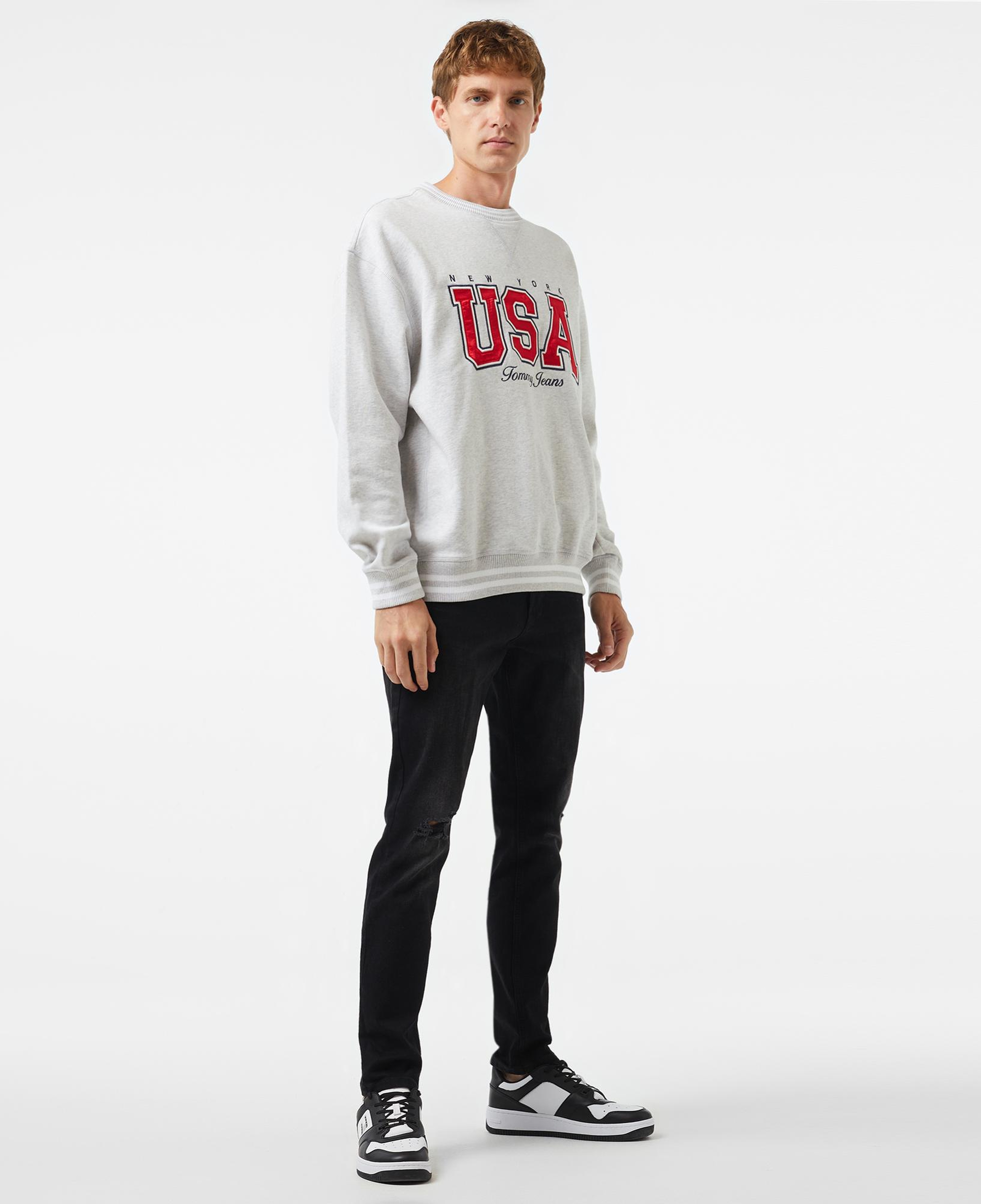 Tommy Jeans Archive Games Team Usa Crew Erkek Gri Sweatshirt