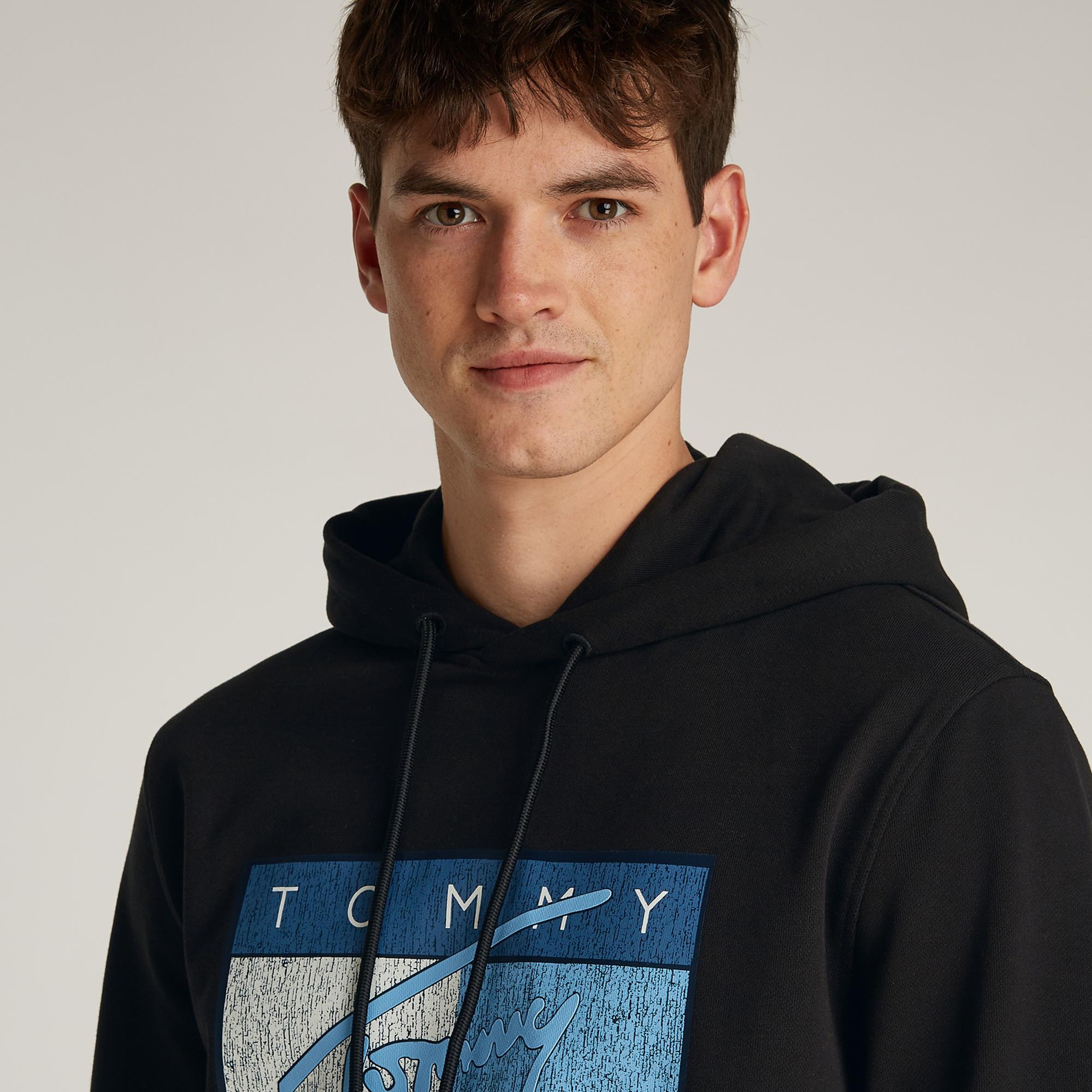 Tommy Jeans Reg Dna Flag Twist Hood Ext Erkek Siyah Sweatshirt