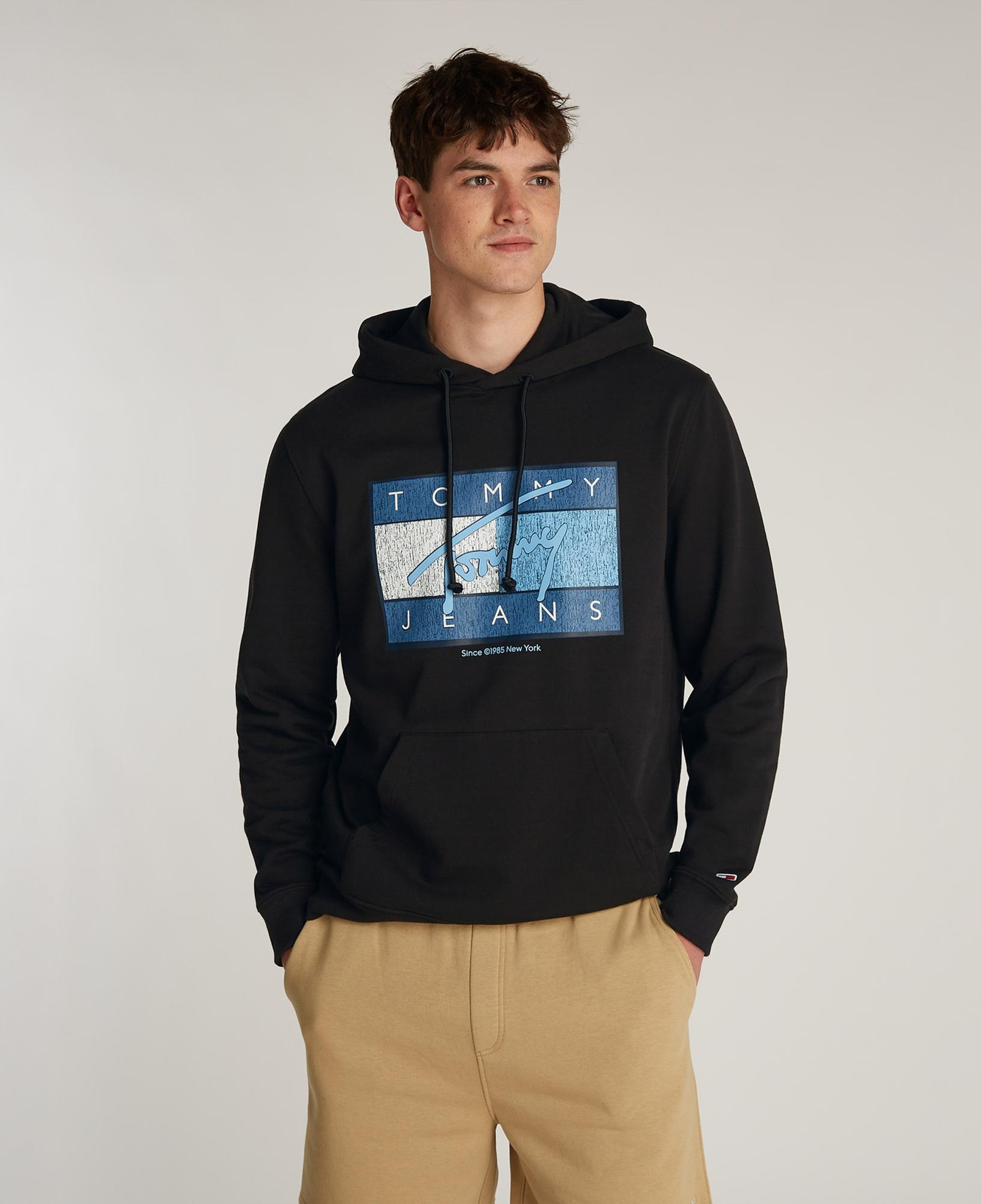 Tommy Jeans Reg Dna Flag Twist Hood Ext Erkek Siyah Sweatshirt