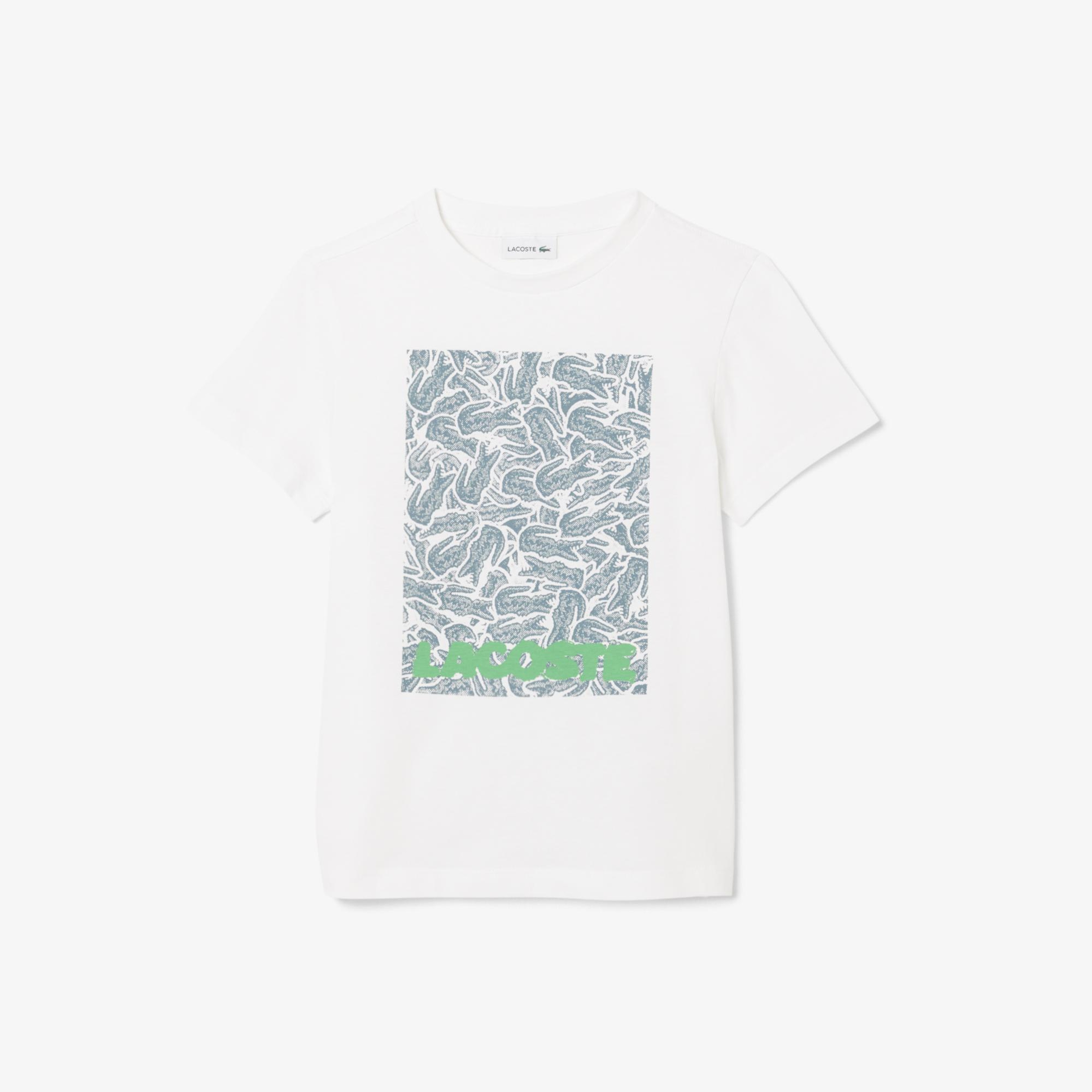 Lacoste Çocuk Bisiklet Yaka Baskılı Beyaz T-Shirt