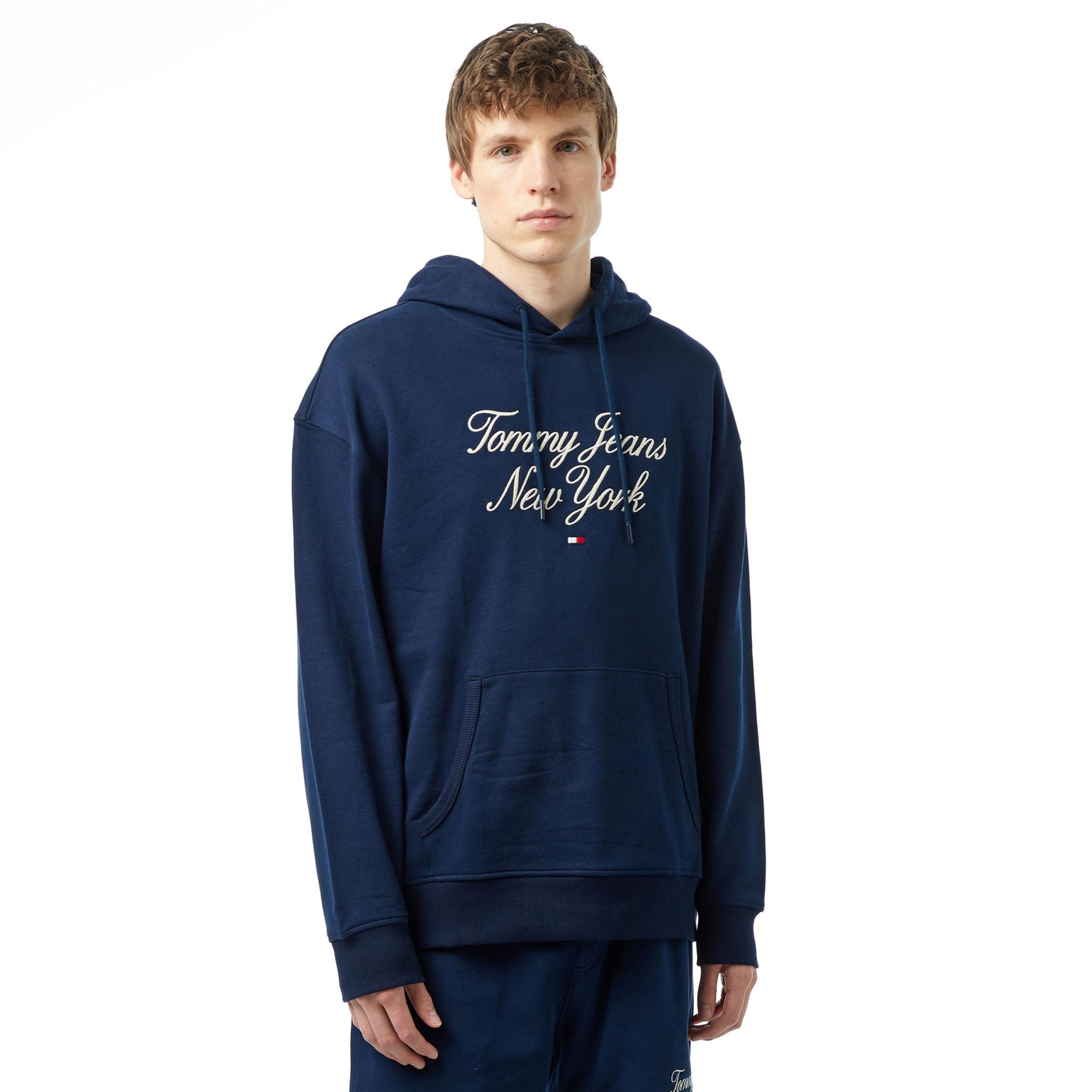 Tommy Jeans Relax Luxe Serif Hoodie Erkek Mavi Sweatshirt