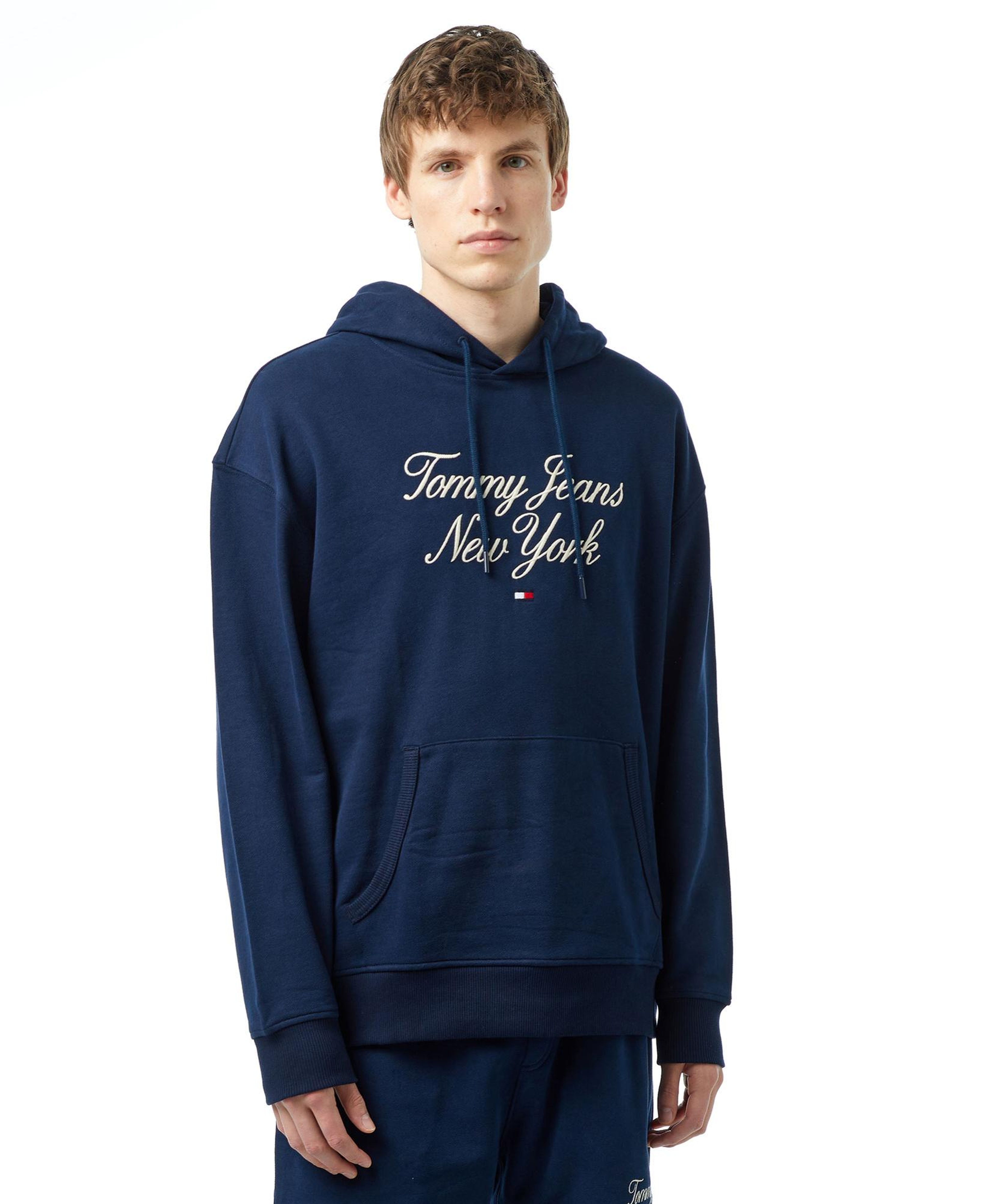 Tommy Jeans Relax Luxe Serif Hoodie Erkek Mavi Sweatshirt