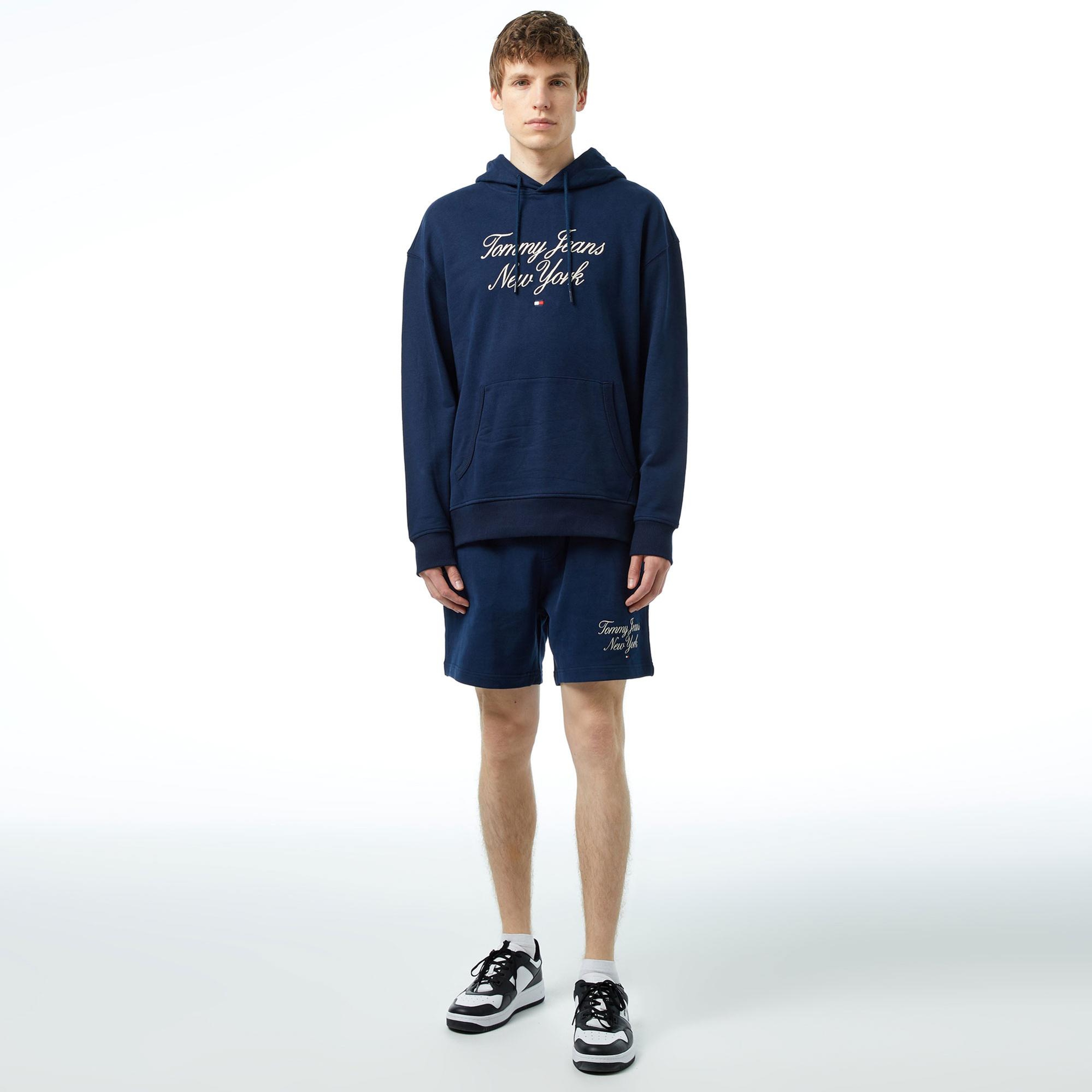 Tommy Jeans Relax Luxe Serif Hoodie Erkek Mavi Sweatshirt