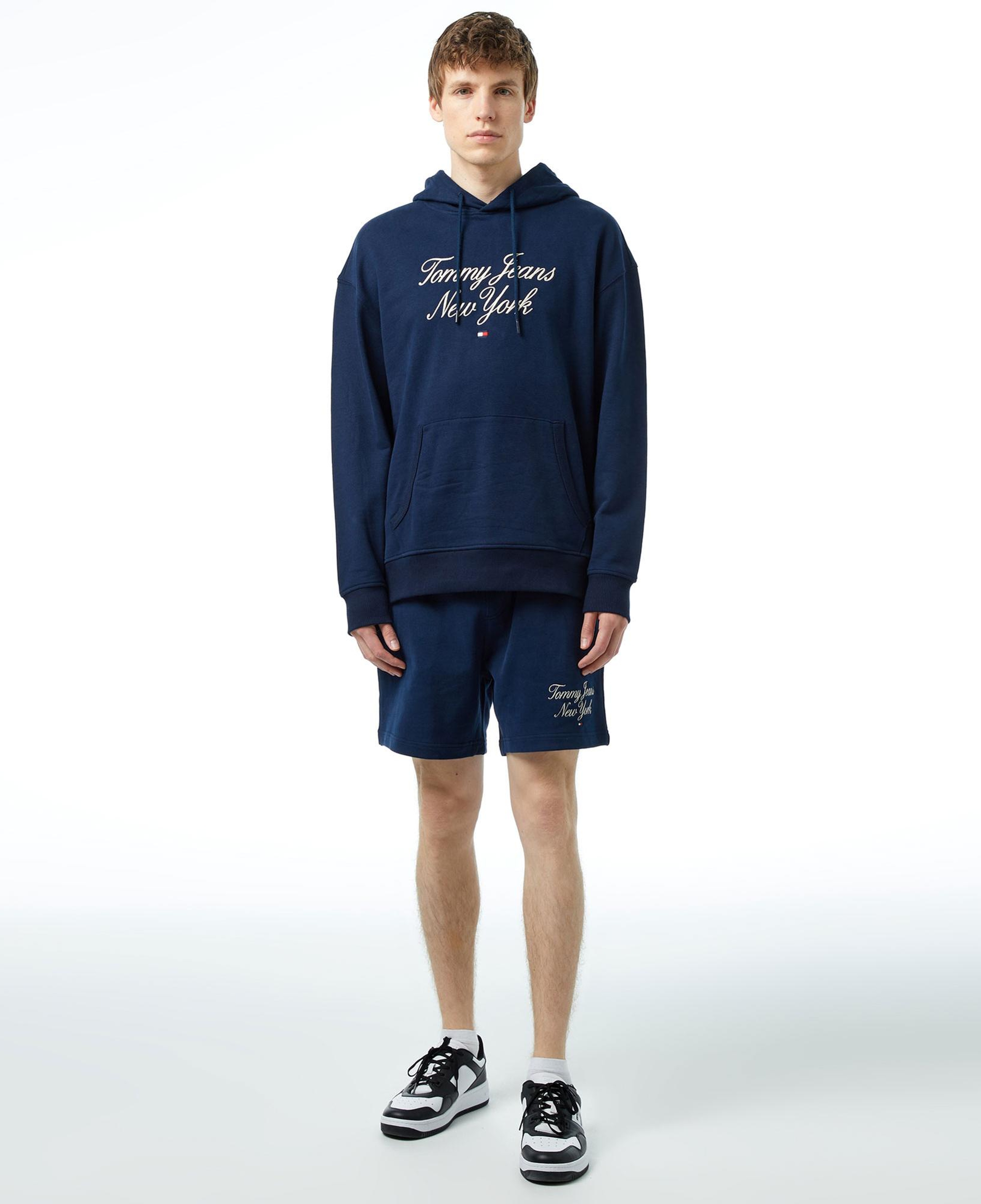 Tommy Jeans Relax Luxe Serif Hoodie Erkek Mavi Sweatshirt