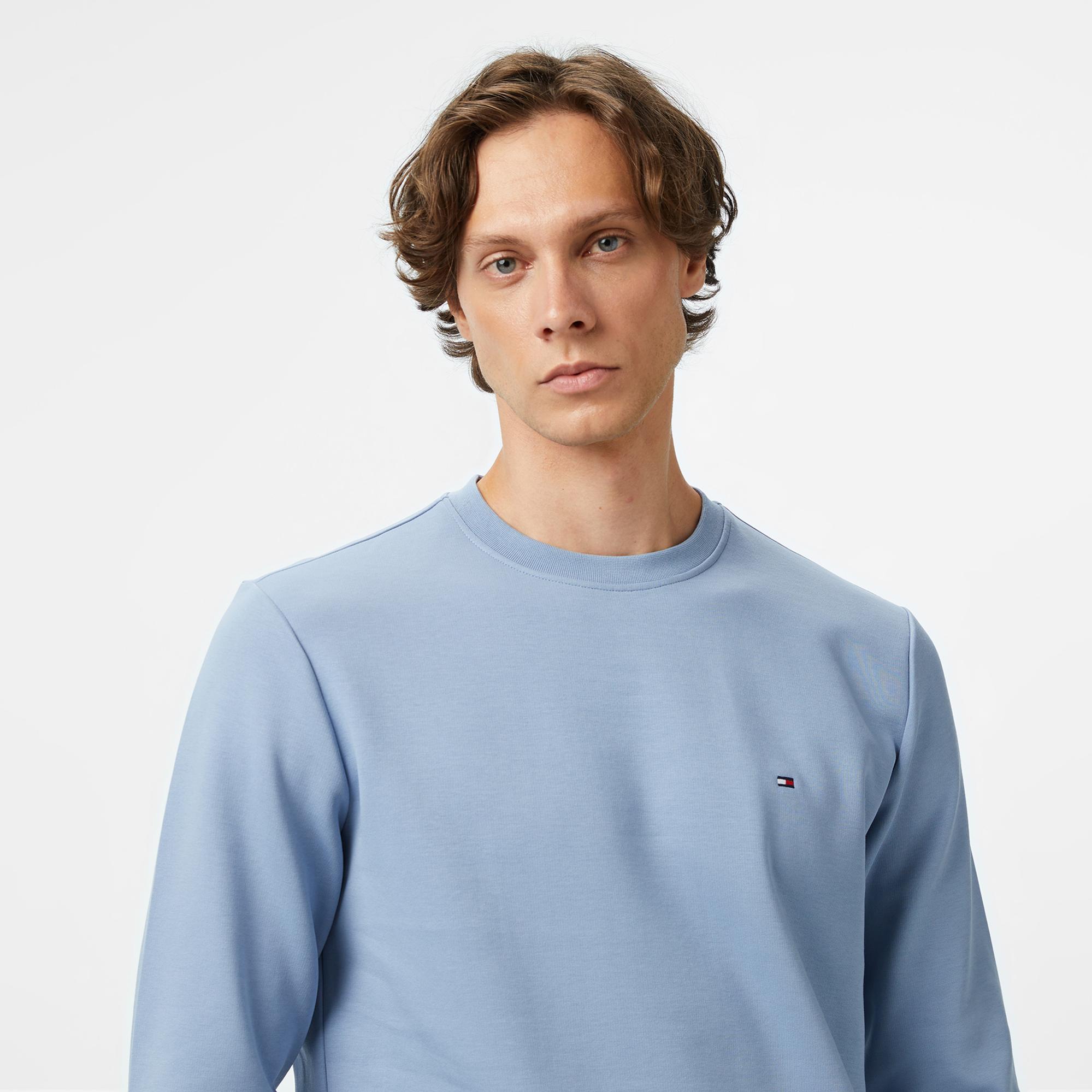 Tommy Hilfiger Essential Intechno Yuvarlak Yaka Erkek Mavi Sweatshirt