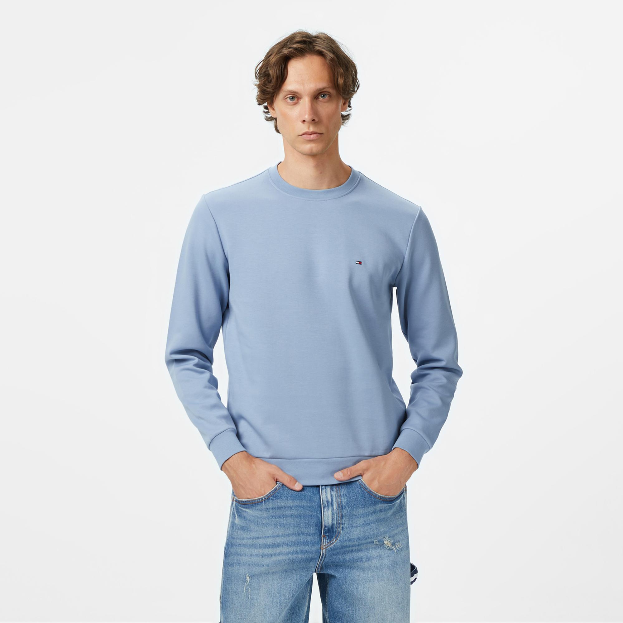 Tommy Hilfiger Essential Intechno Yuvarlak Yaka Erkek Mavi Sweatshirt