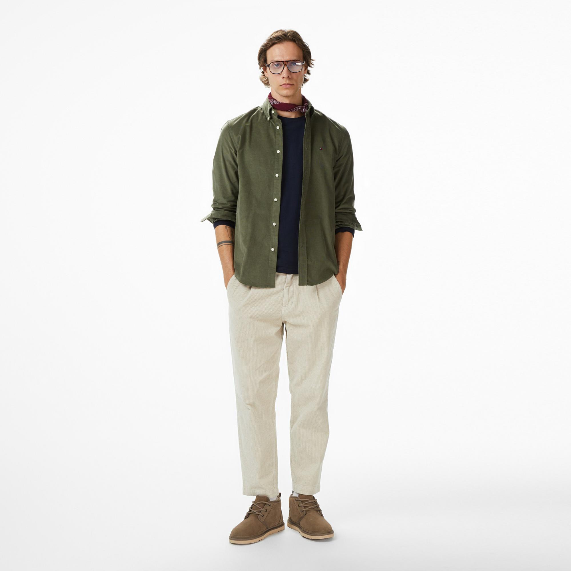 Tommy Hilfiger Solid Corduroy Erkek Yeşil Gömlek
