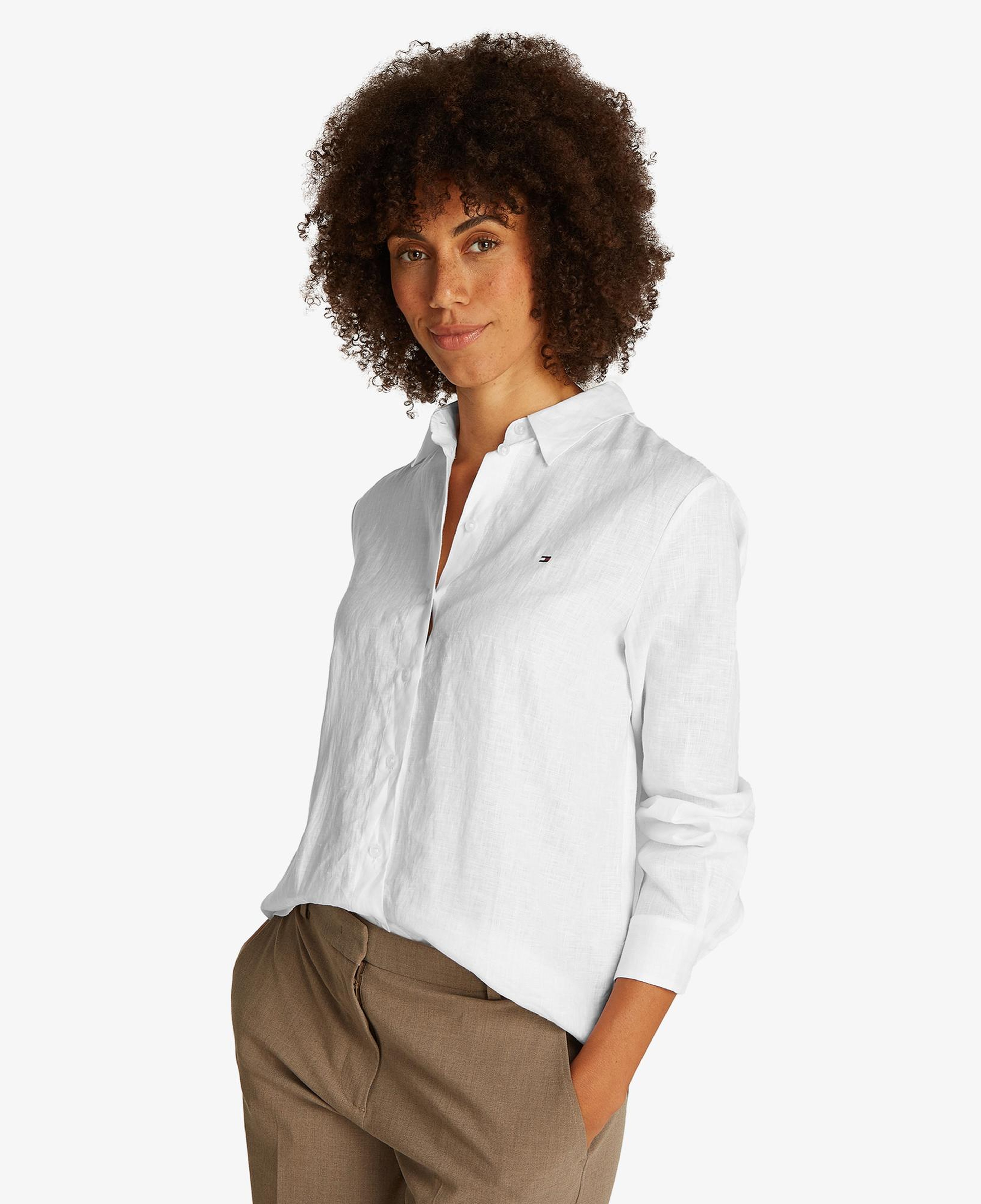 Tommy Hilfiger Essential Linen Kadın Beyaz Gömlek