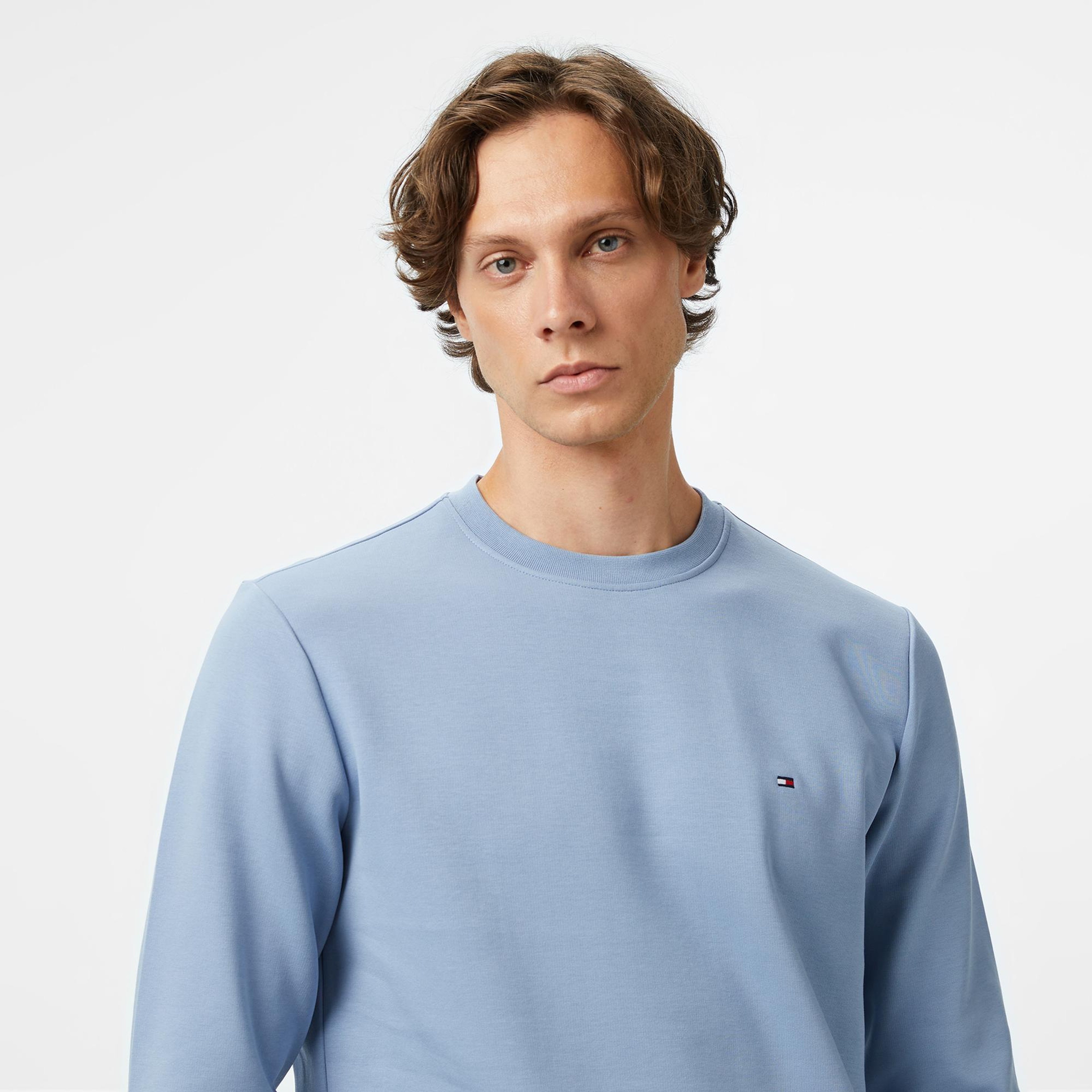 Tommy Hilfiger Essential Intechno Yuvarlak Yaka Erkek Mavi Sweatshirt