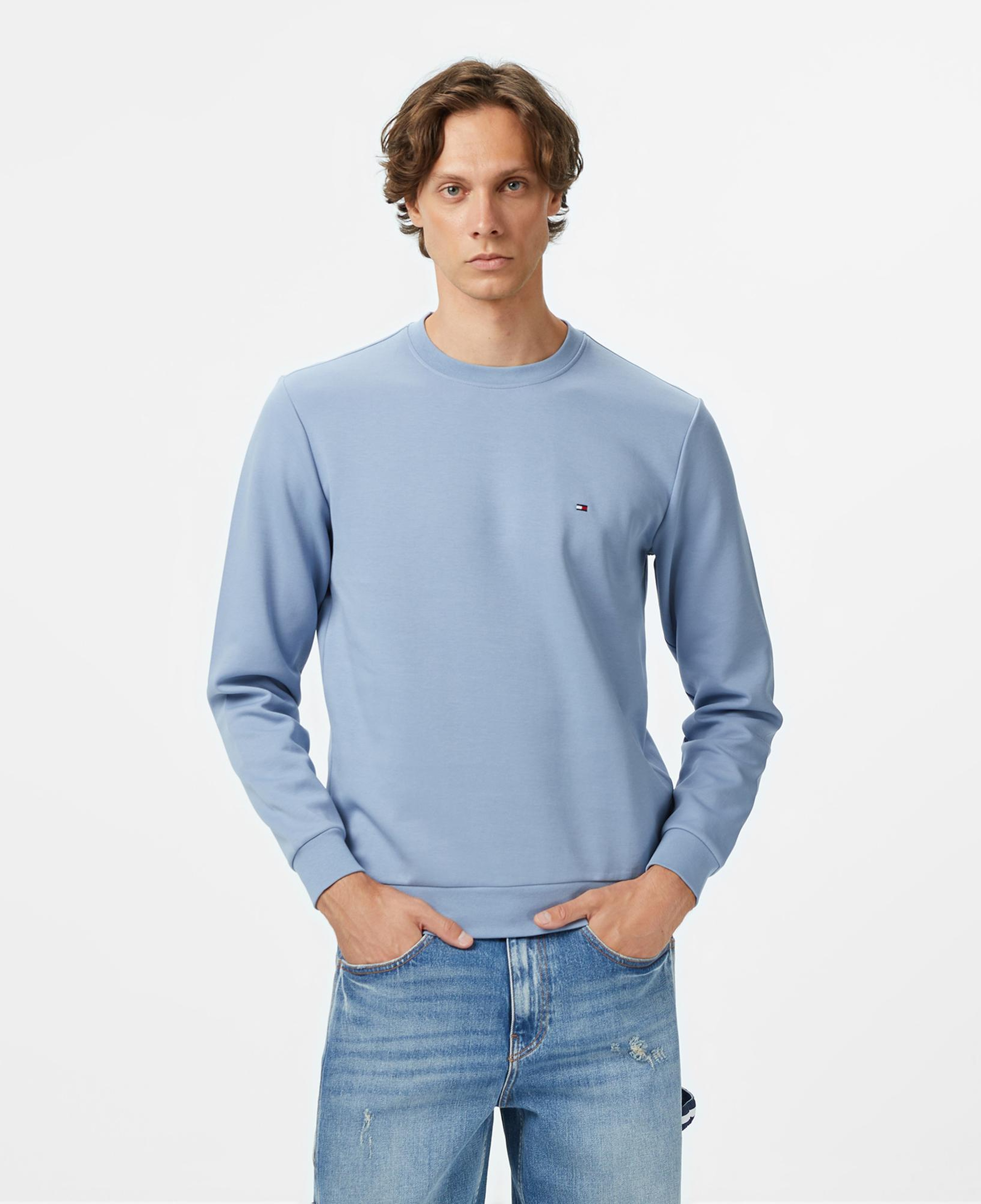 Tommy Hilfiger Essential Intechno Yuvarlak Yaka Erkek Mavi Sweatshirt