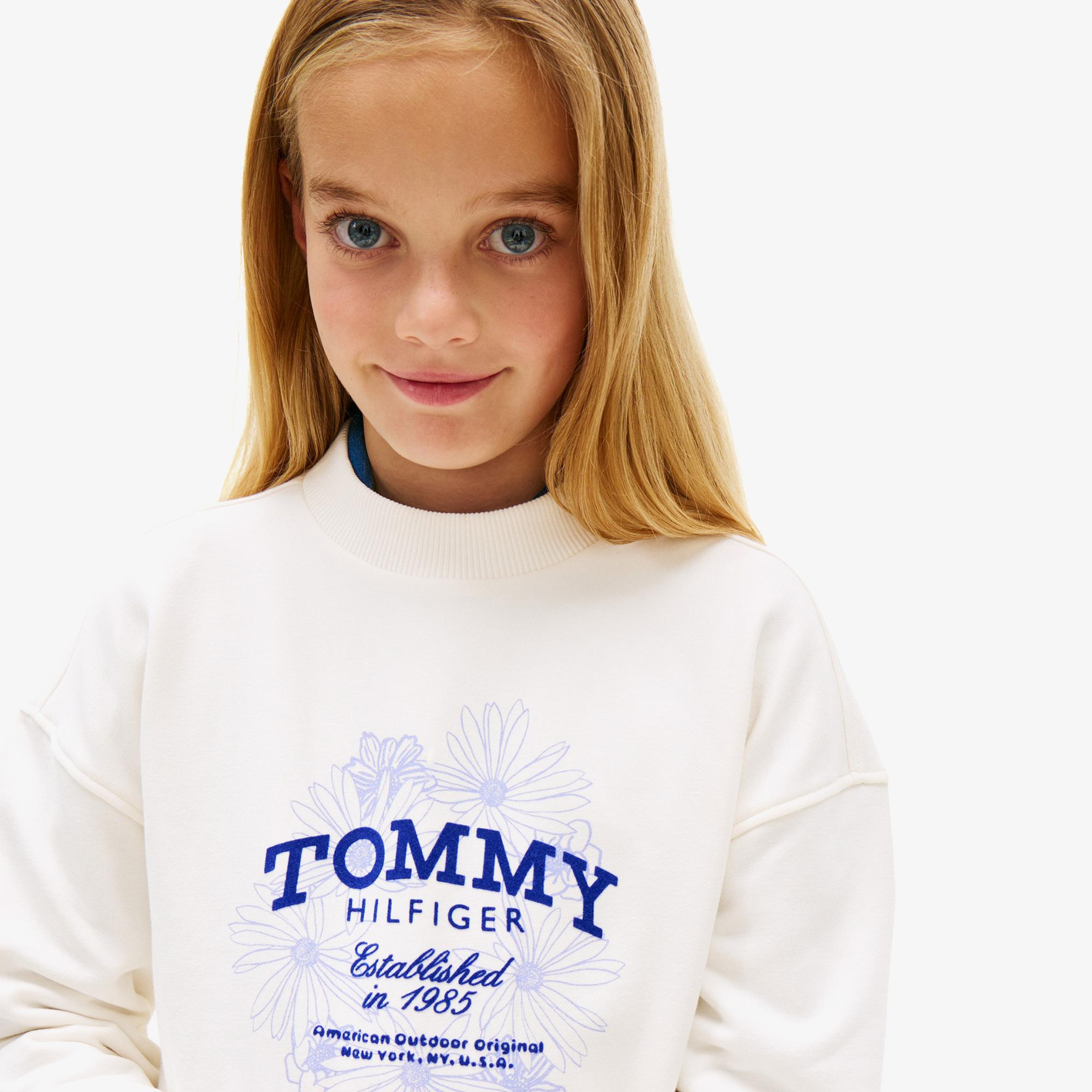 Tommy Hilfiger Flower Çocuk Beyaz Sweatshirt