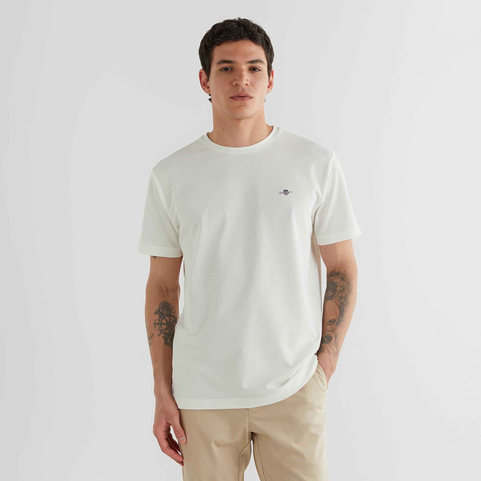 GANT Erkek Krem Regular Fit Bisiklet Yaka T-shirt