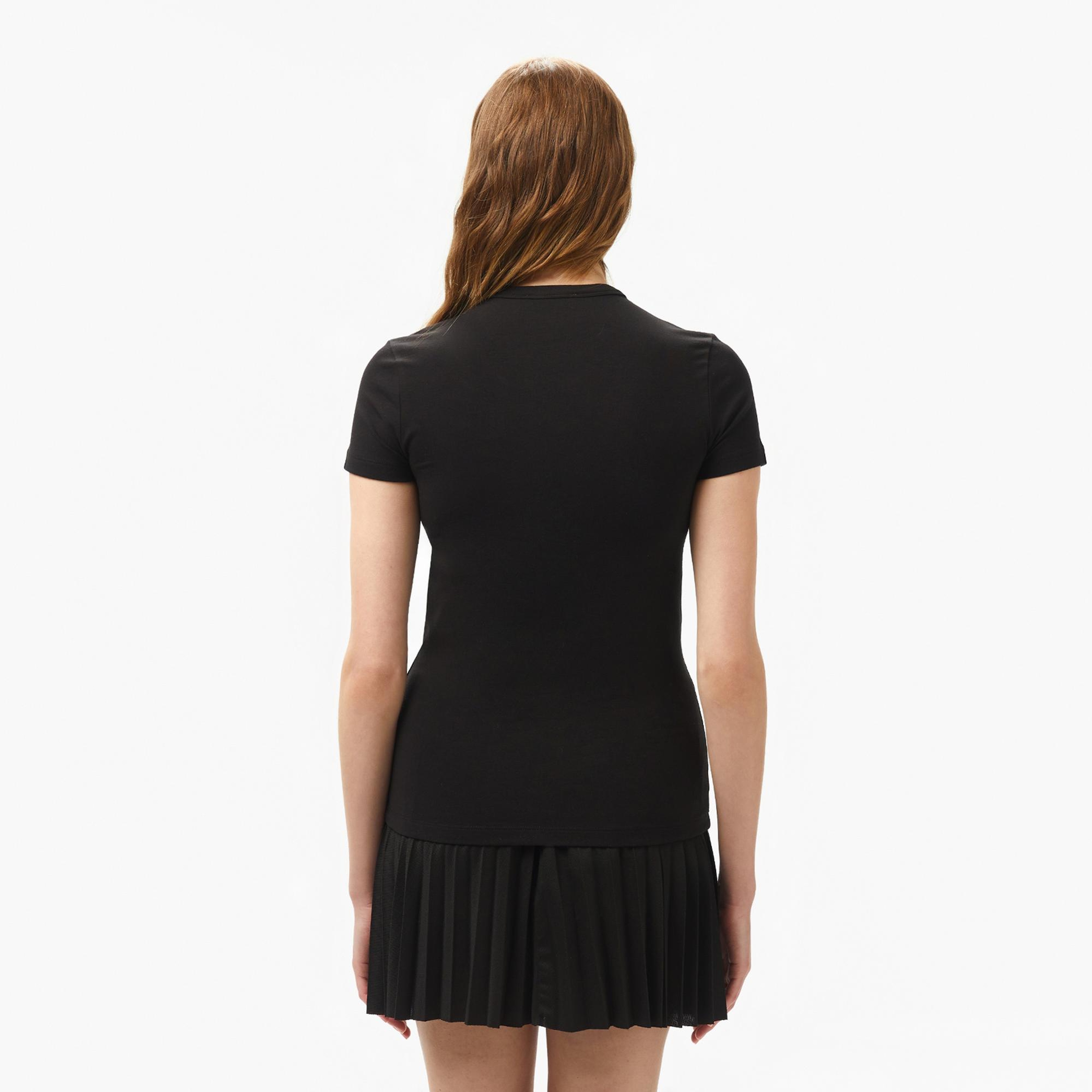 Lacoste Kadın Slim Fit Bisiklet Yaka Siyah T-Shirt