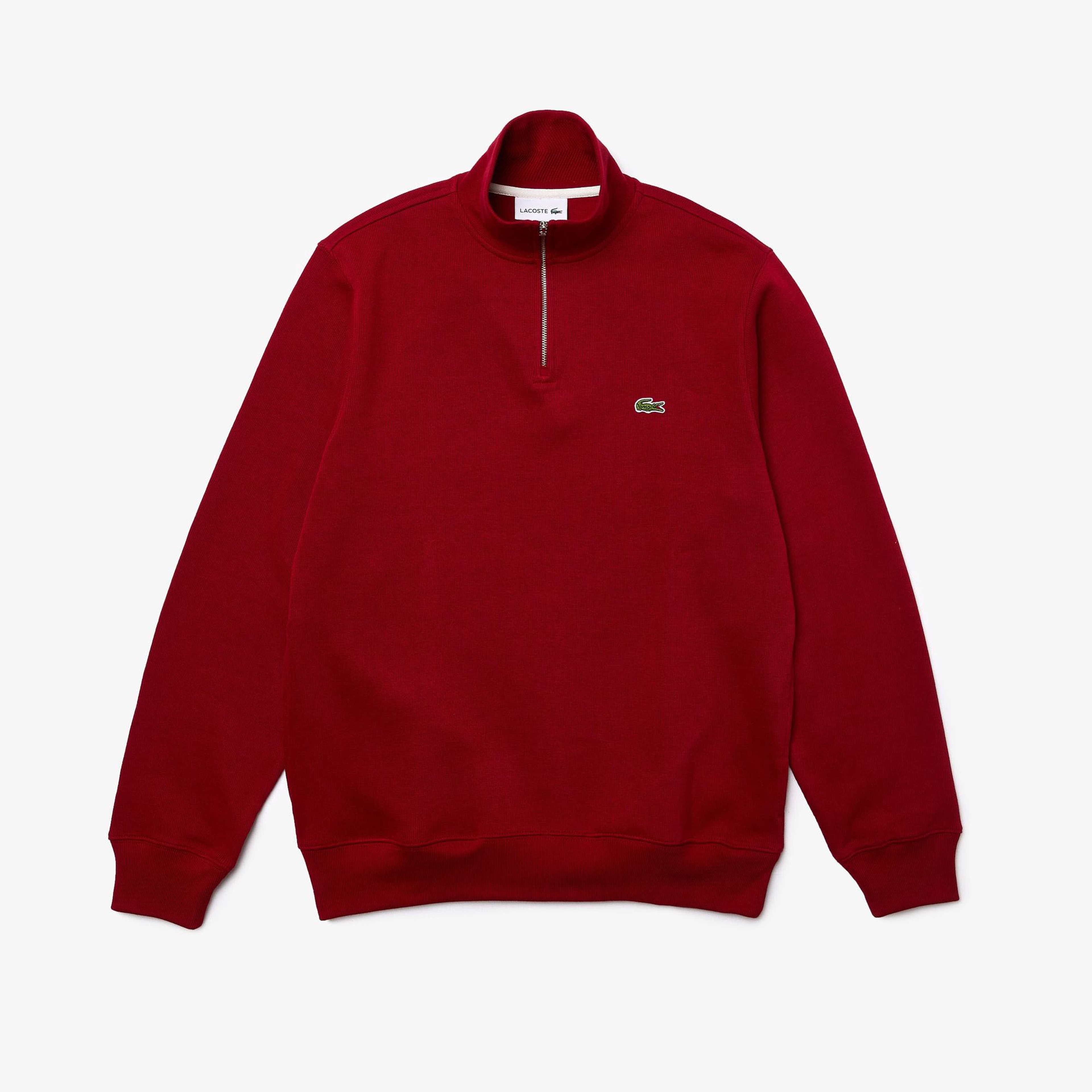 Erkek Classic Fit Yarım Fermuarlı Bordo Sweatshirt