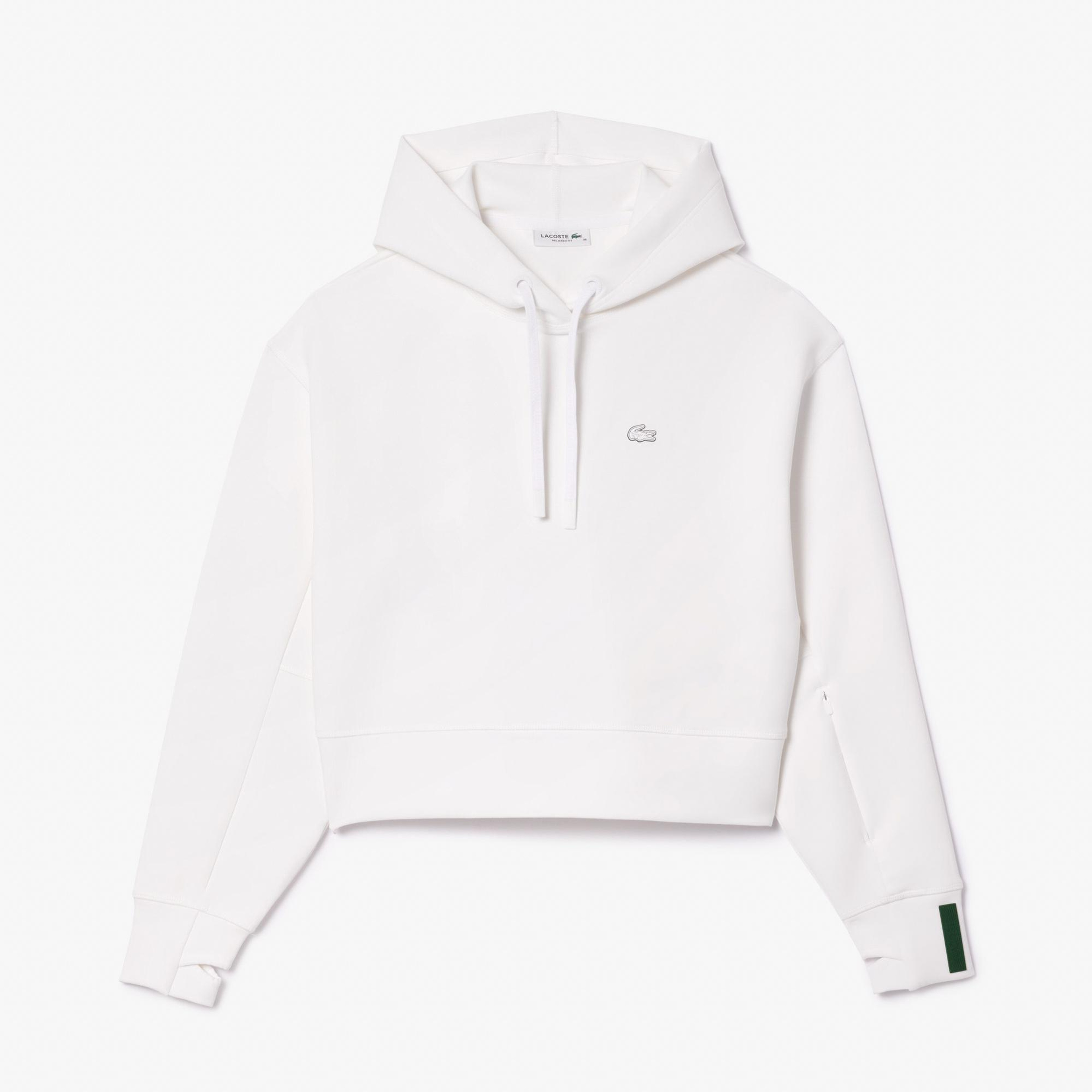 Lacoste Kadın Relaxed Fit Kapüşonlu Beyaz Sweatshirt