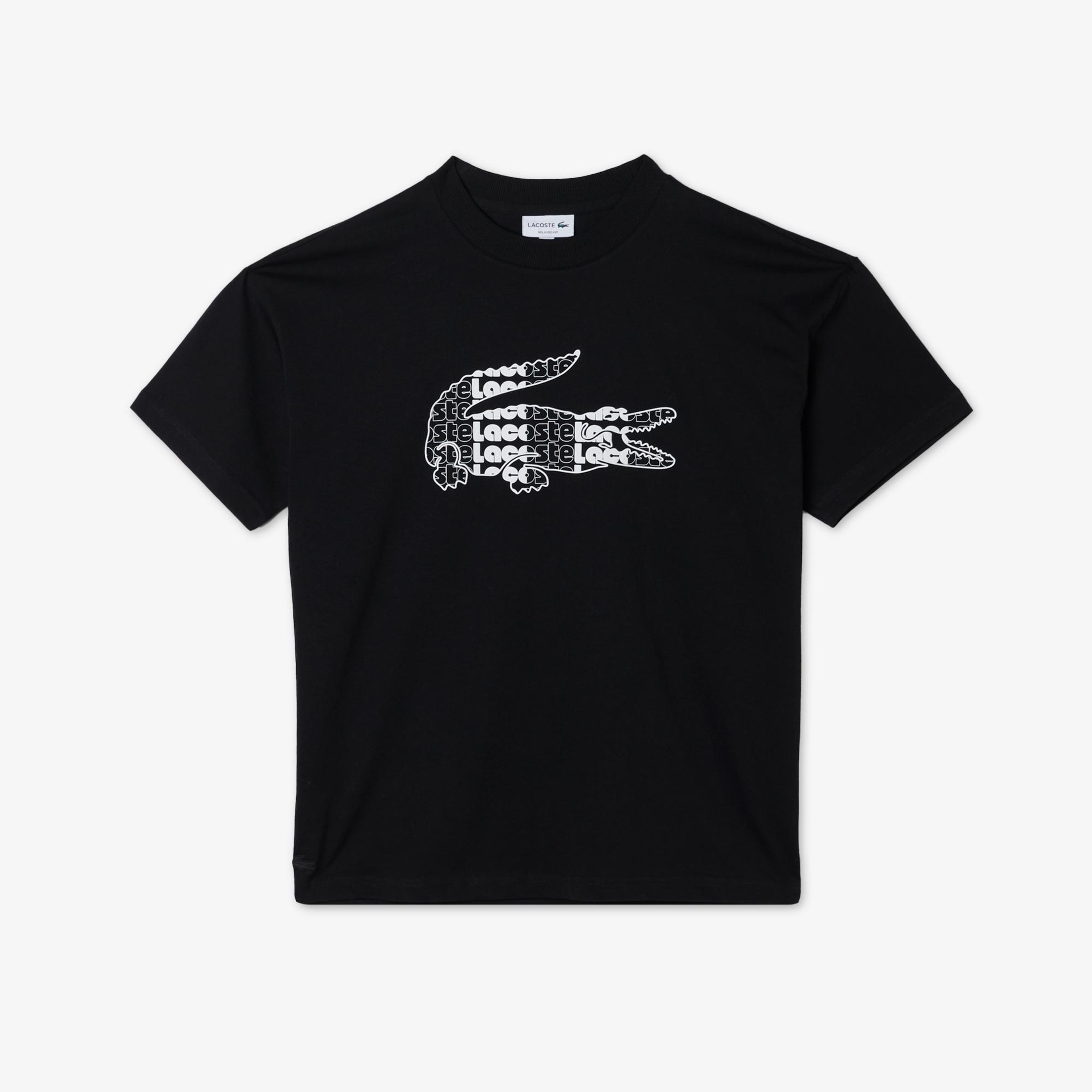 Lacoste Erkek Relaxed Fit Bisiklet Yaka Baskılı Siyah T-Shirt