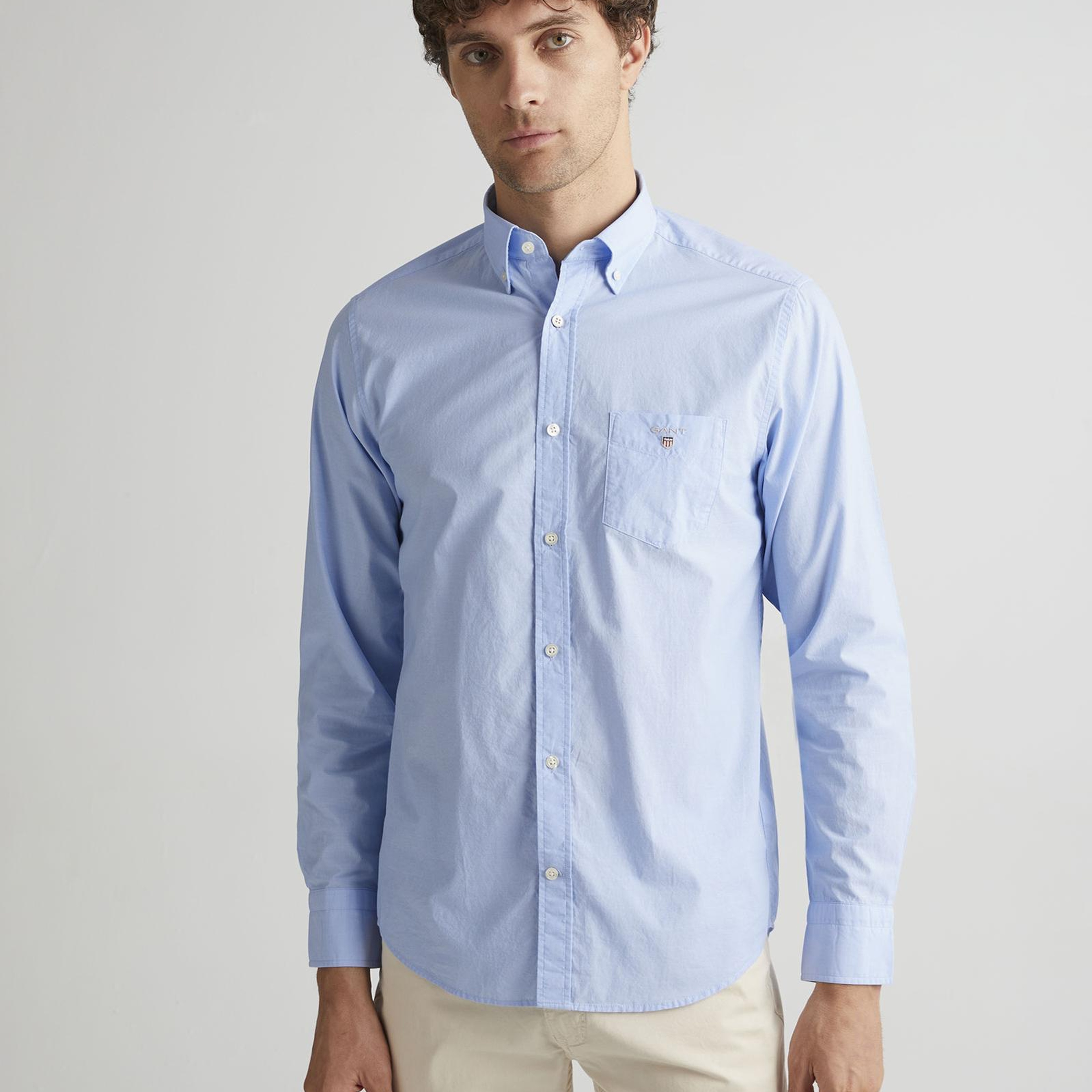 GANT Erkek Mavi Regular Fit Düğmeli Yaka Broadcloth Gömlek