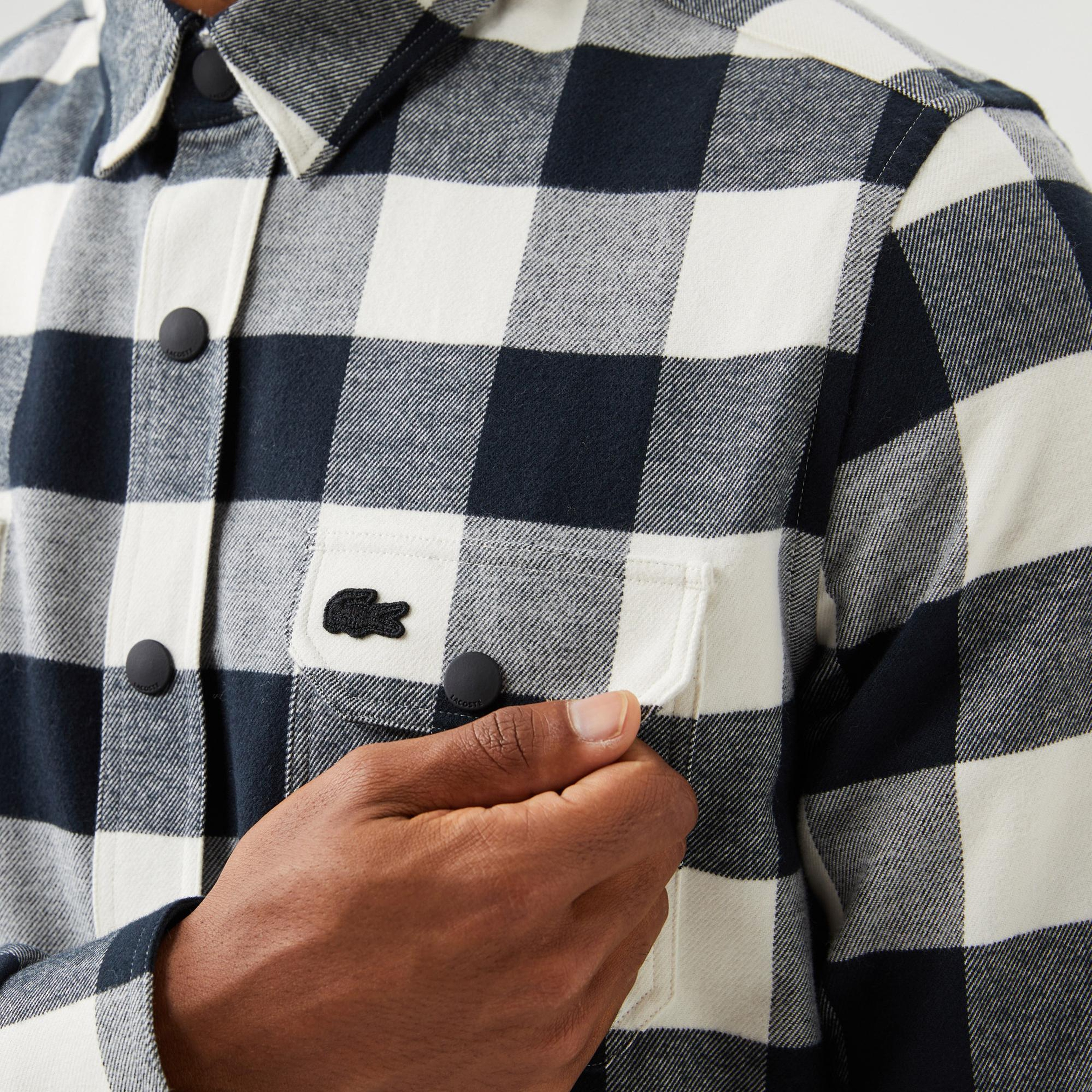 Erkek Slim Fit Ekose Siyah Gömlek