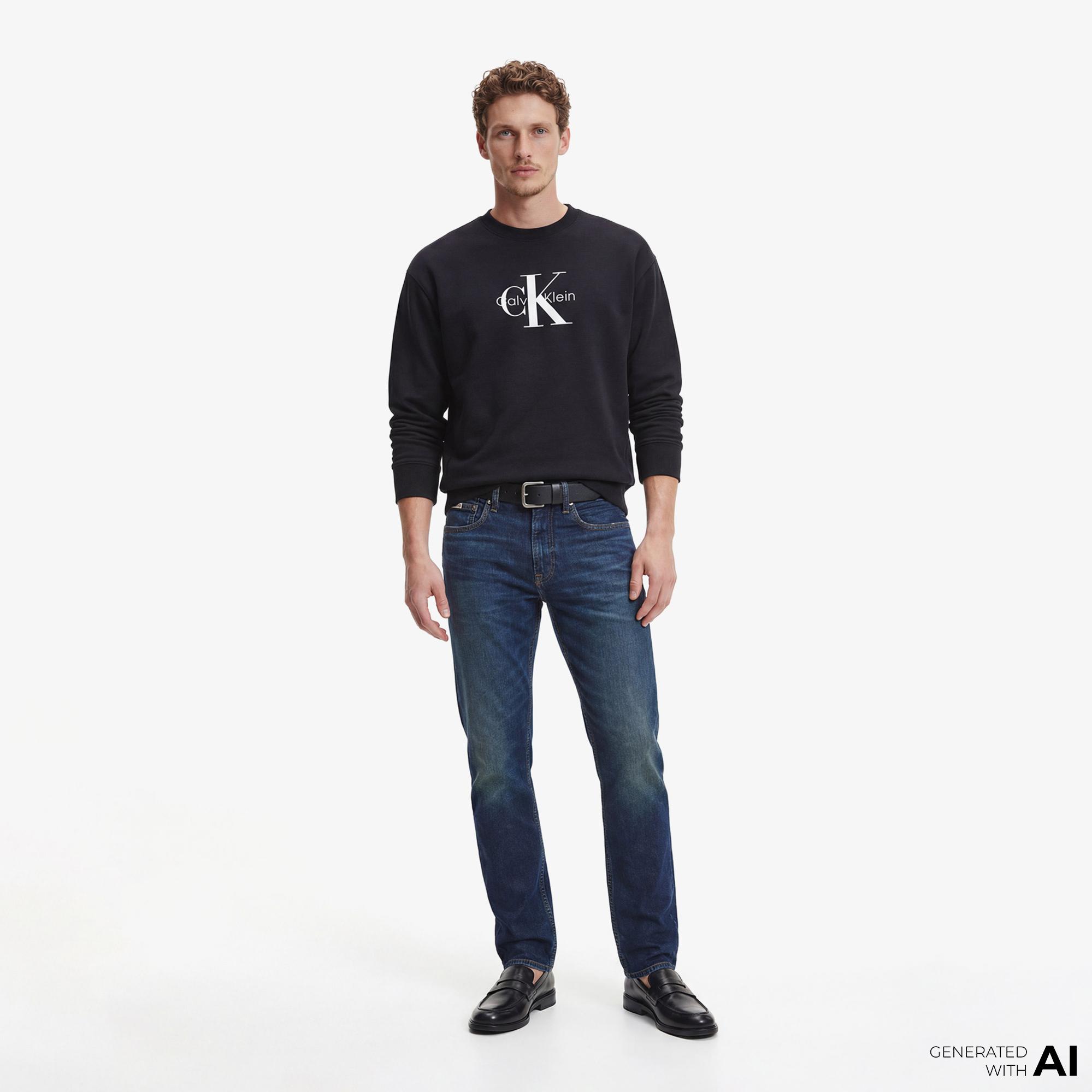 Calvin Klein Premium Terry Monologo Erkek Siyah Sweatshirt