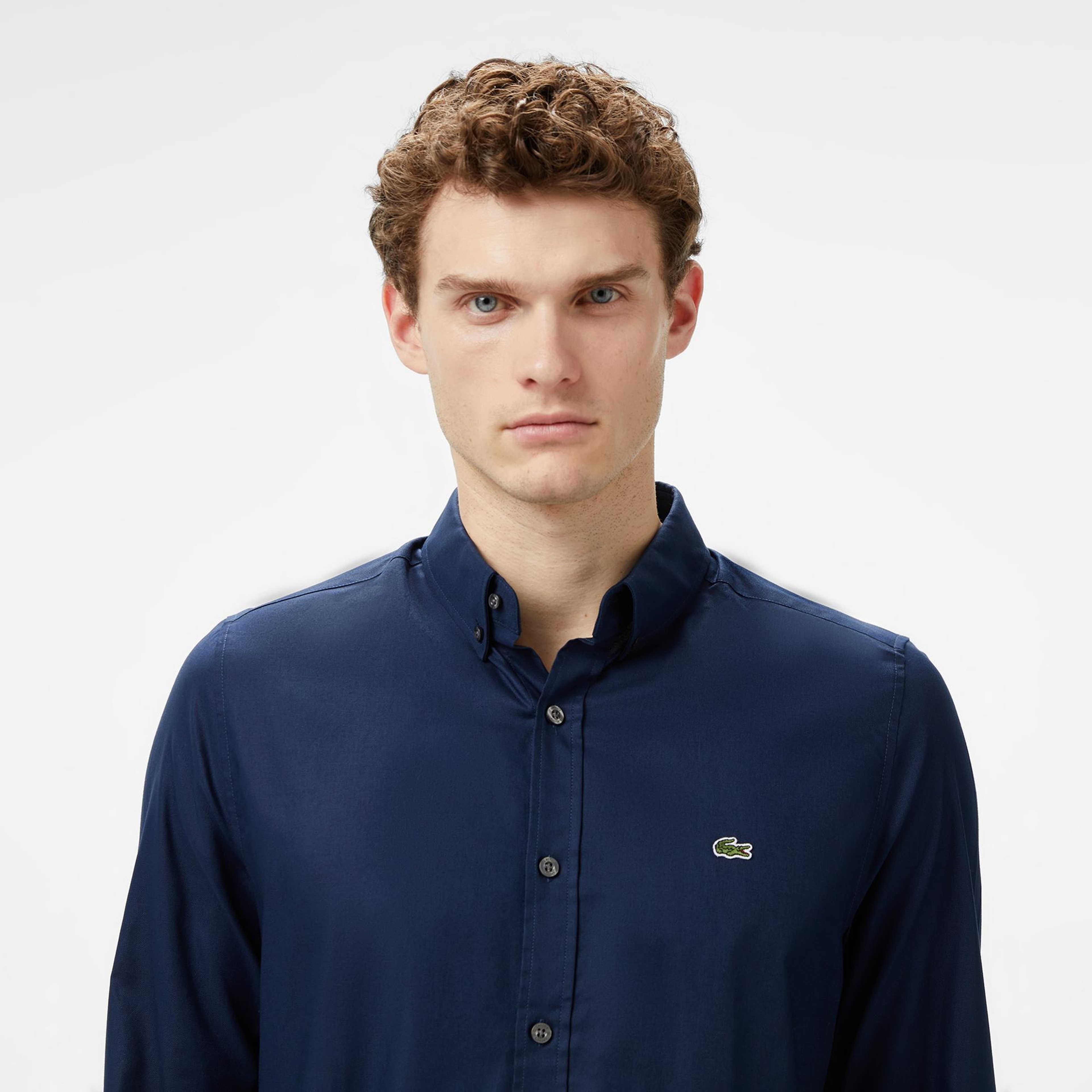 Lacoste Erkek Slim Fit Düğmeli Yaka Lacivert Gömlek
