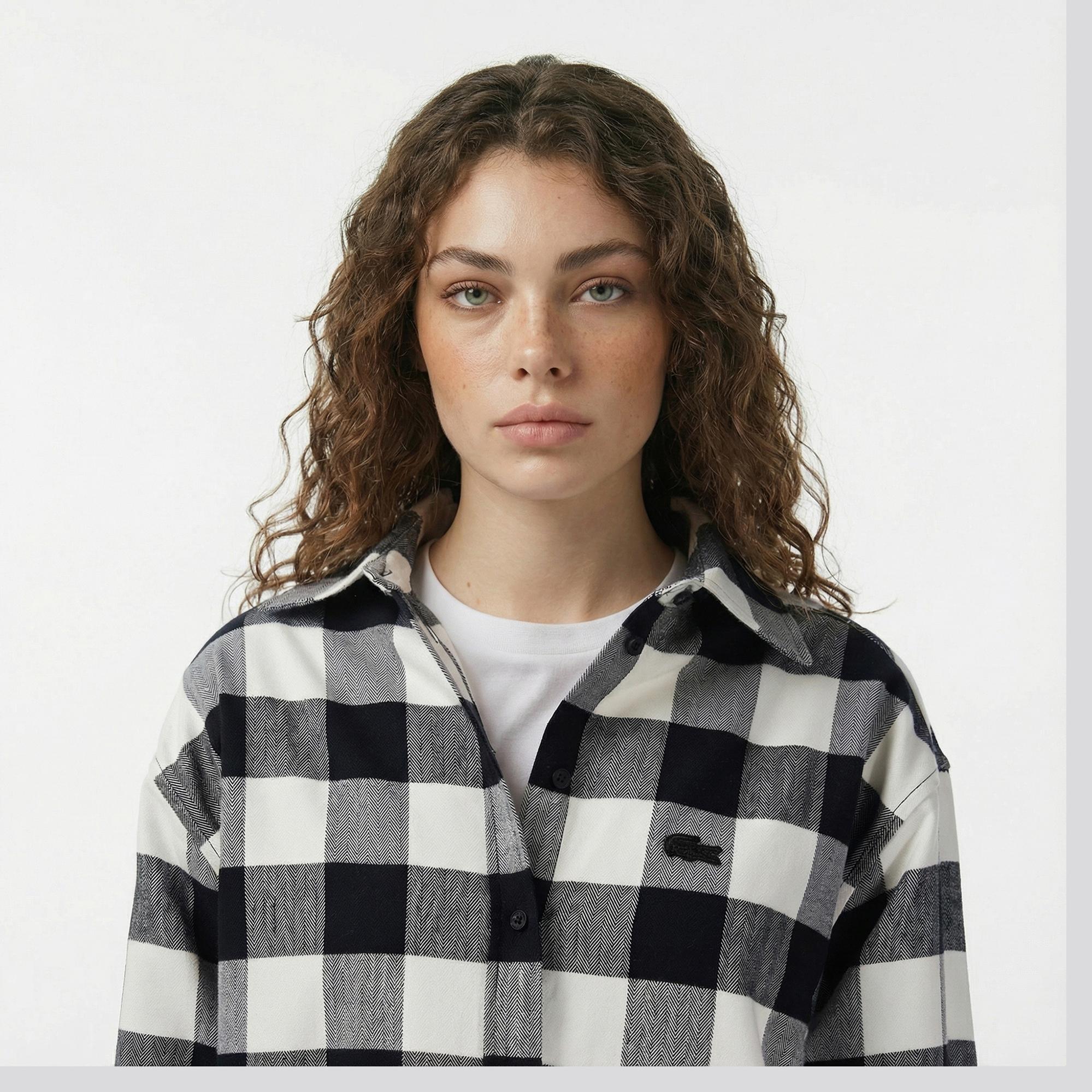 Lacoste Kadın Kareli Siyah Gömlek