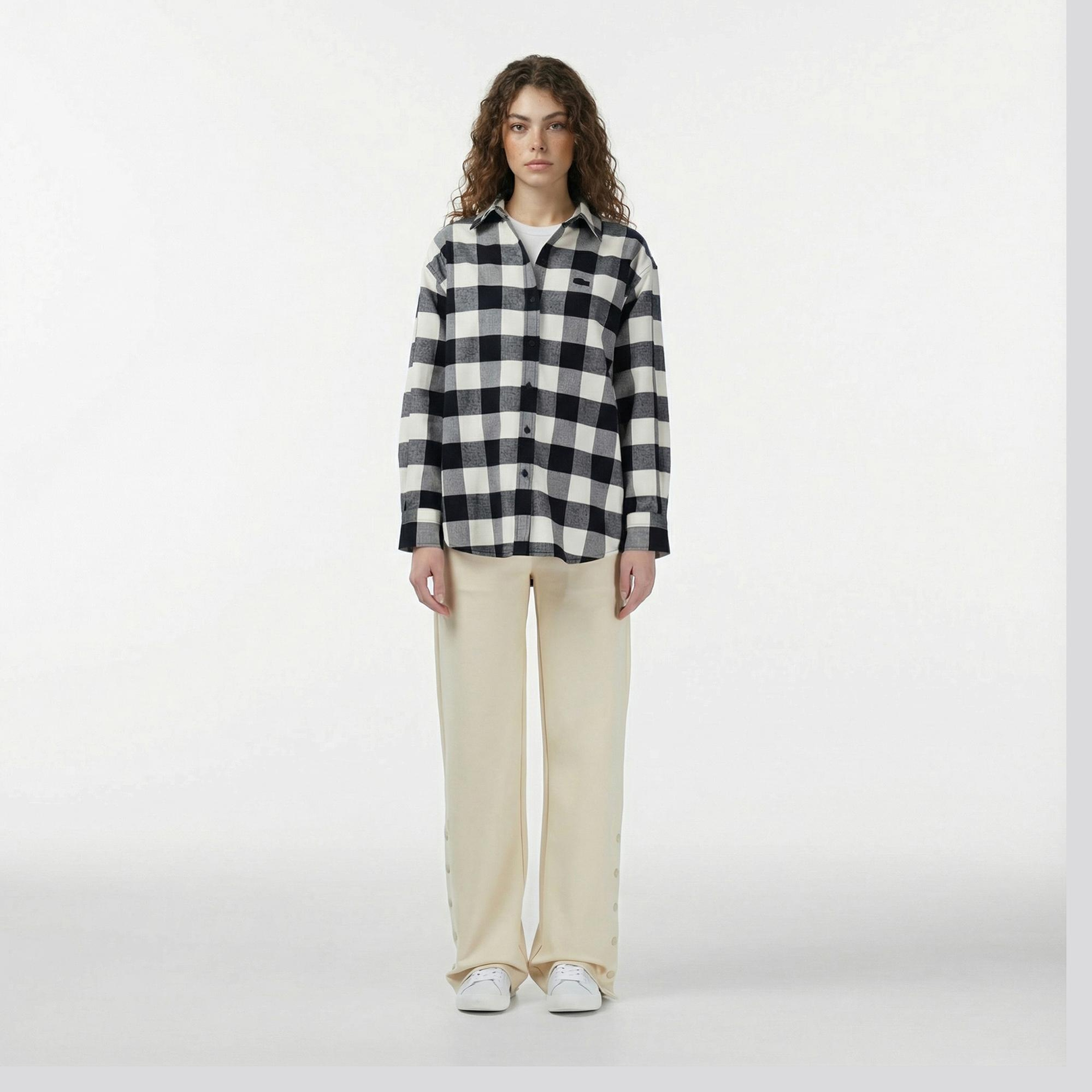 Lacoste Kadın Kareli Siyah Gömlek