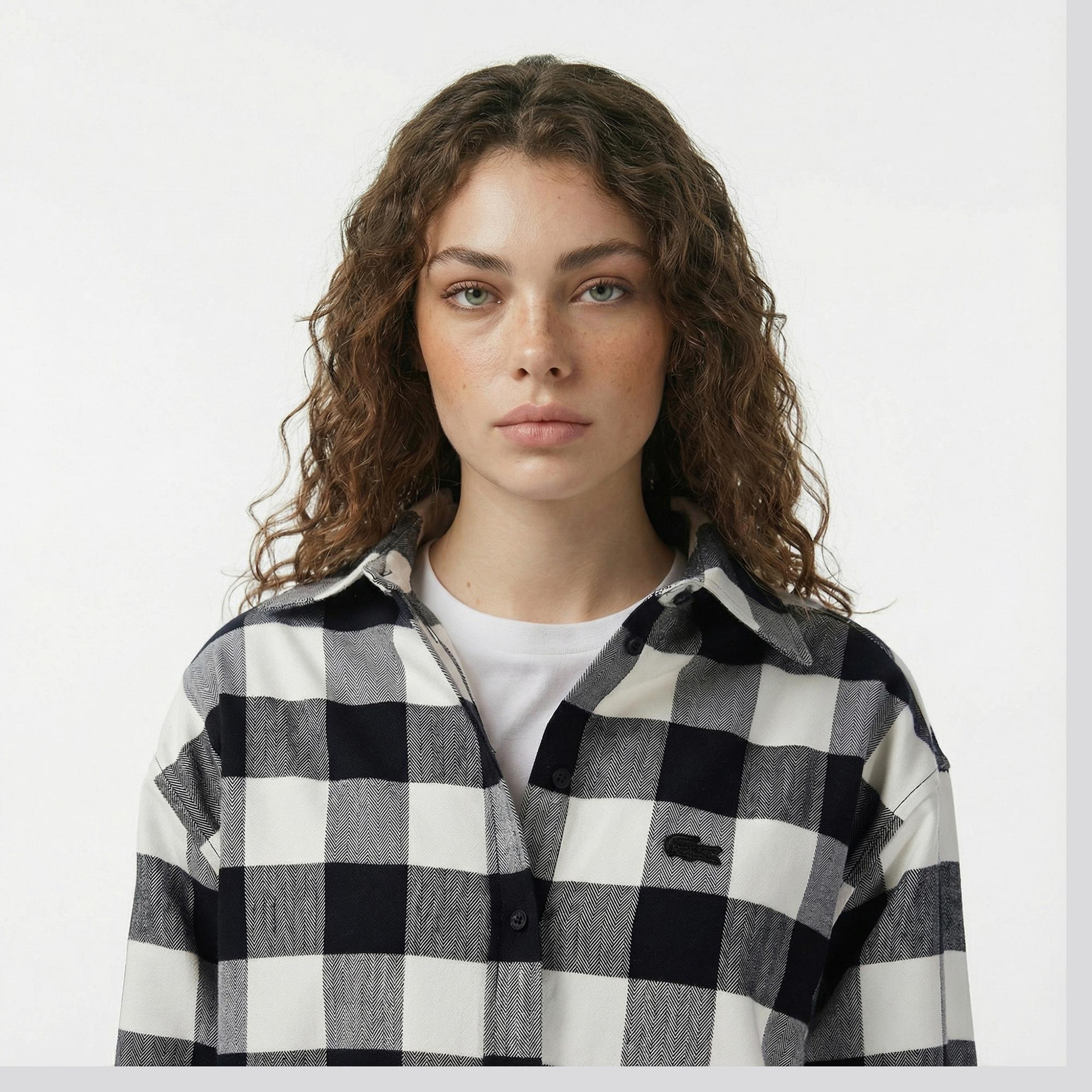 Lacoste Kadın Kareli Siyah Gömlek