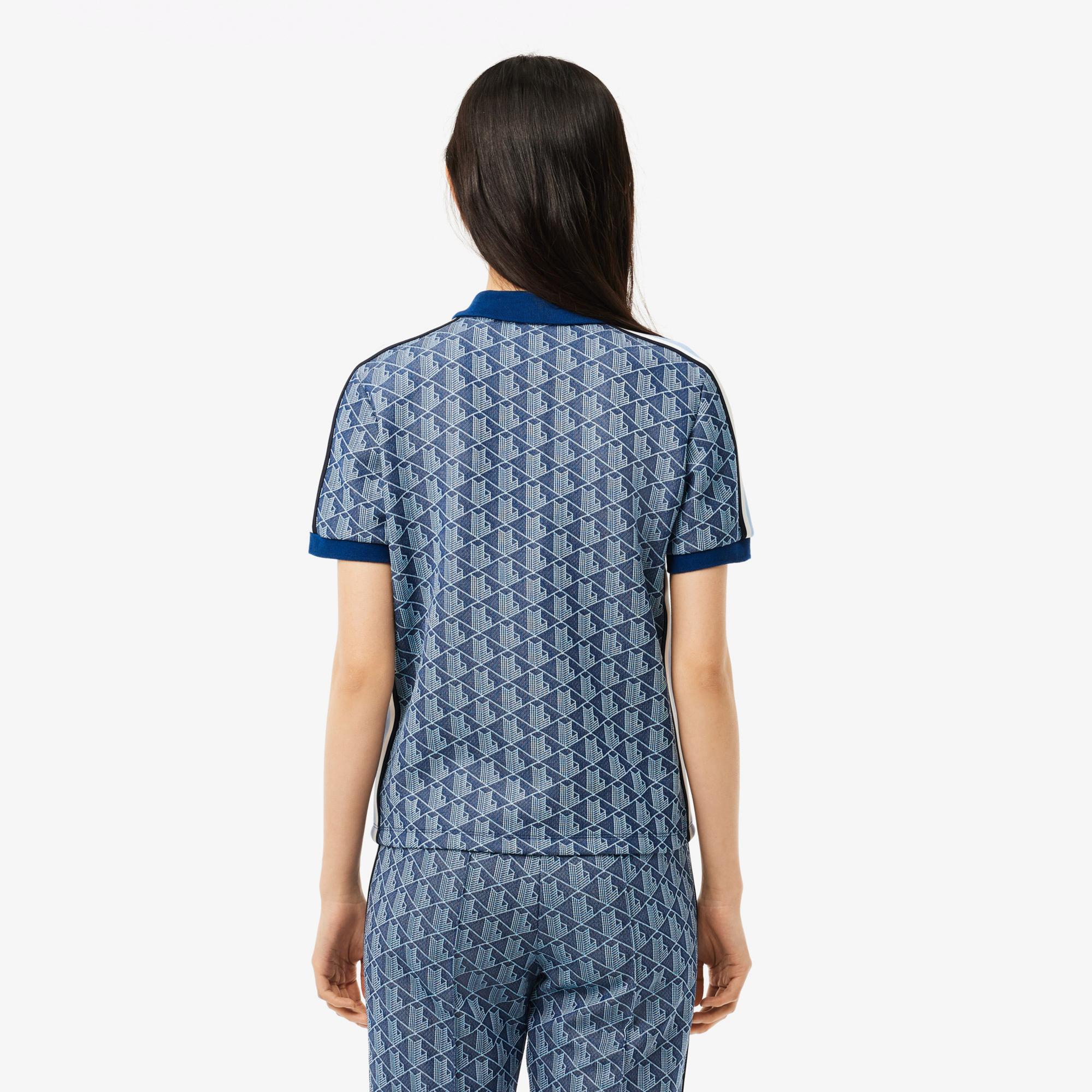 Kadın Slim Fit Monogram Koyu Mavi Polo