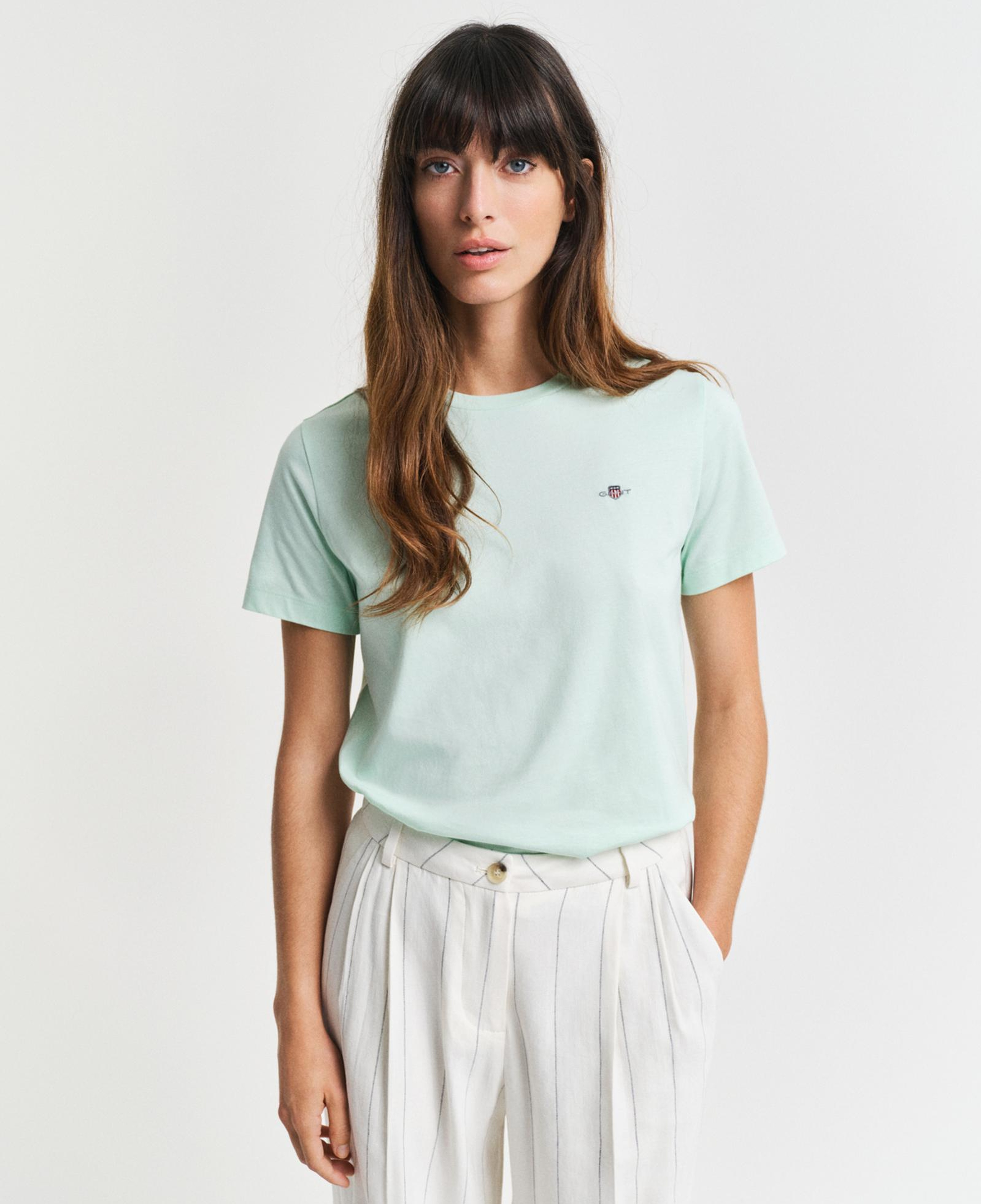 GANT Kadın Yeşil Regular Fit Bisiklet Yaka T-Shirt