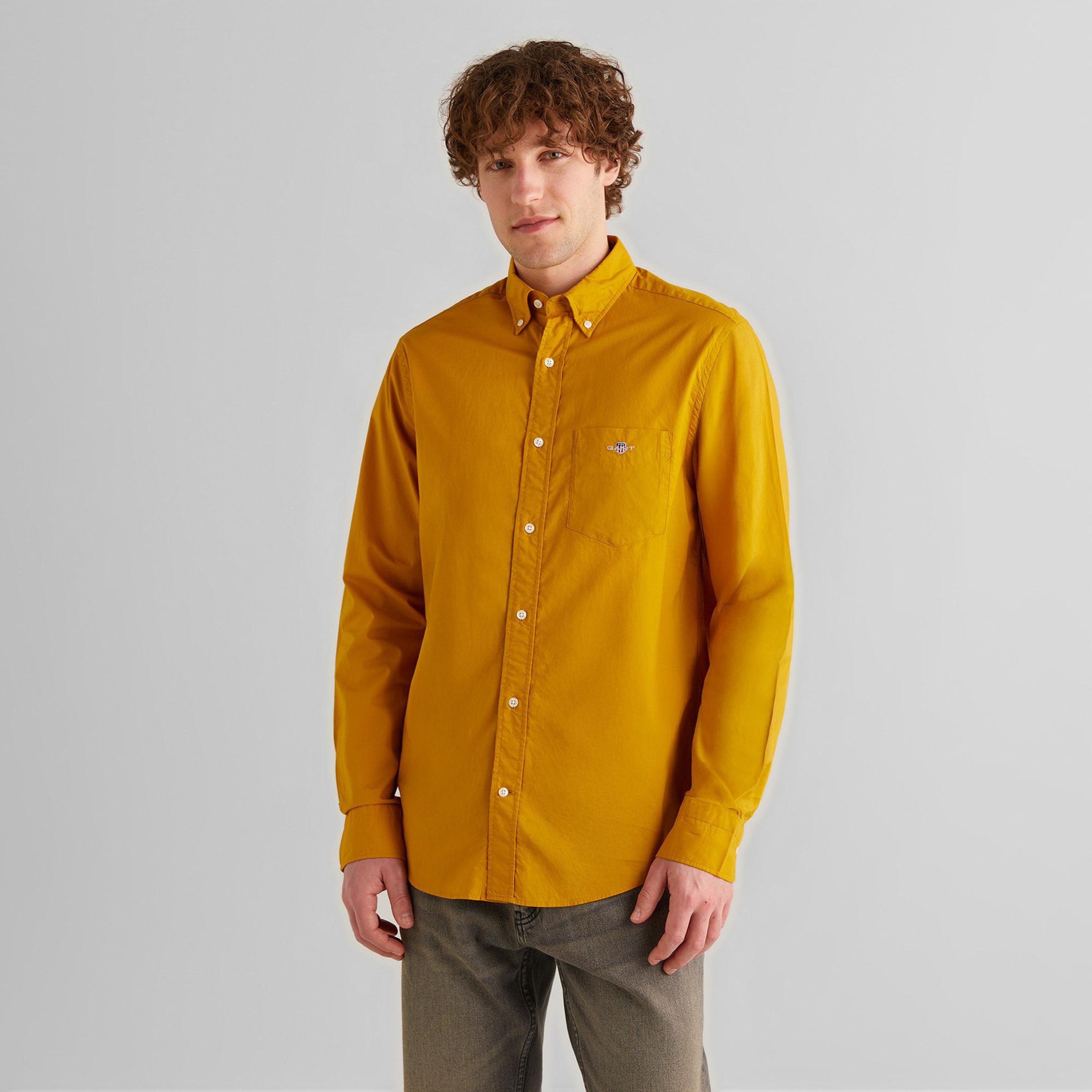 GANT Erkek Sarı Regular Fit Düğmeli Yaka Poplin Gömlek
