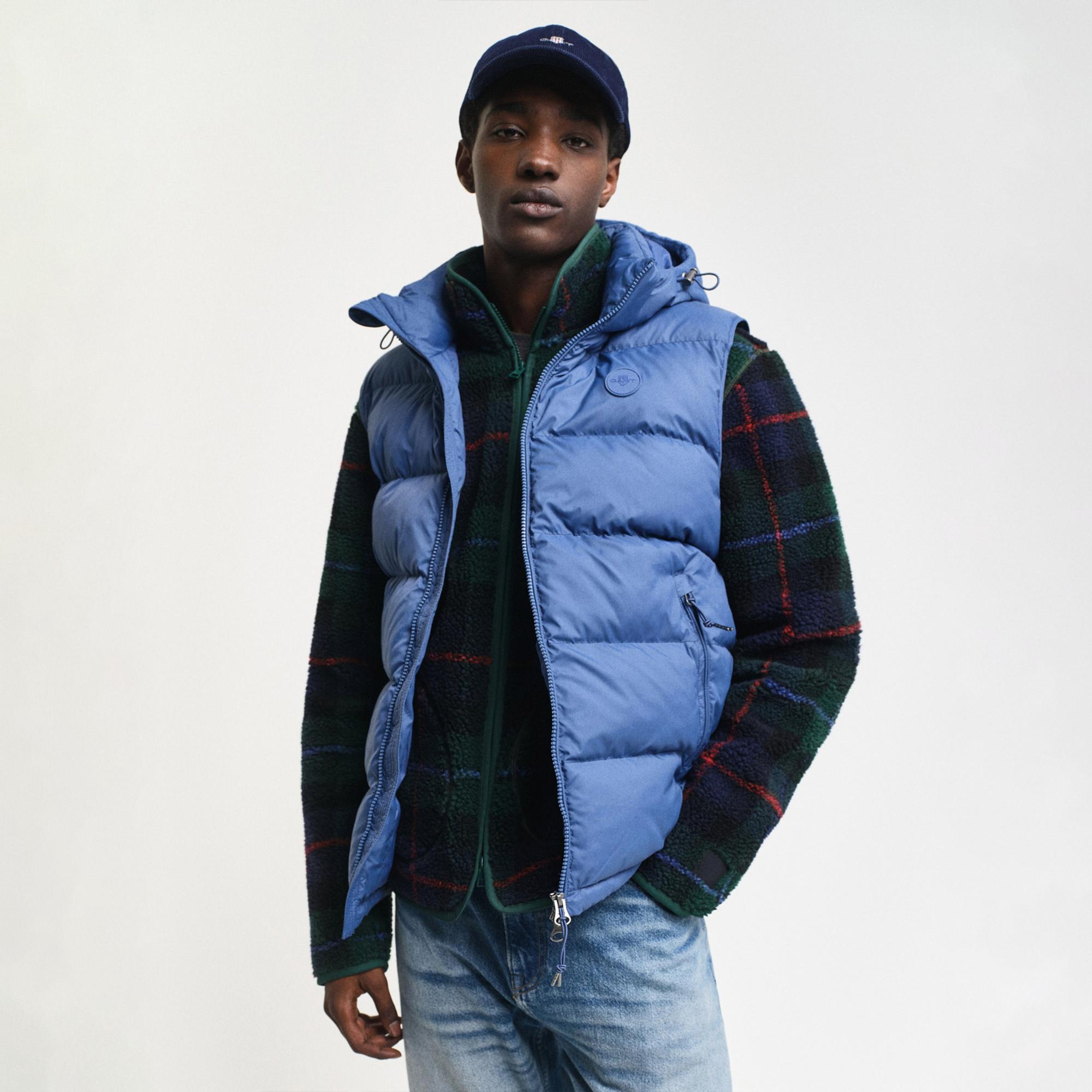 GANT Erkek Mavi Kapüşonlu Yelek