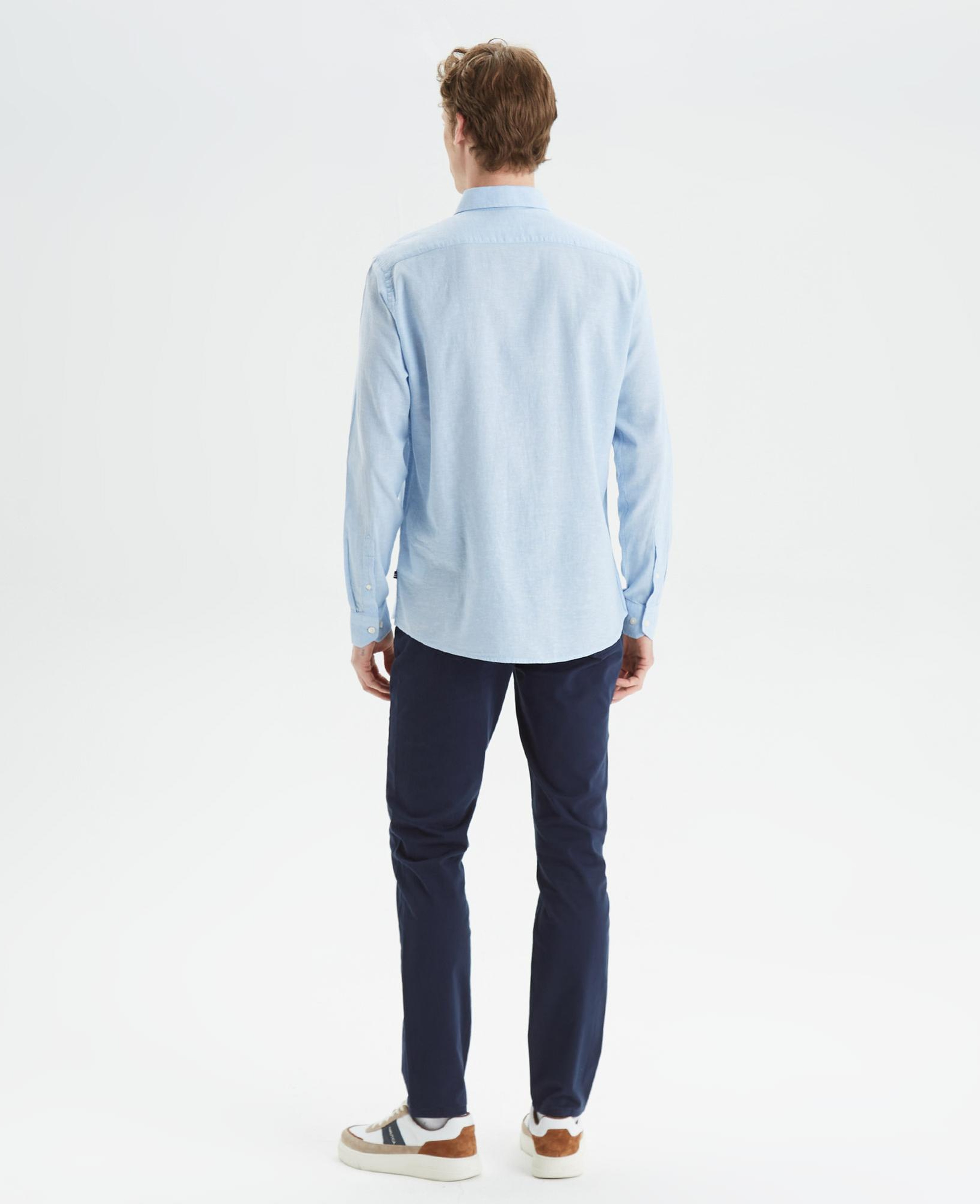 Nautica Erkek Mavi Slim Fit Uzun Kollu Keten Gömlek