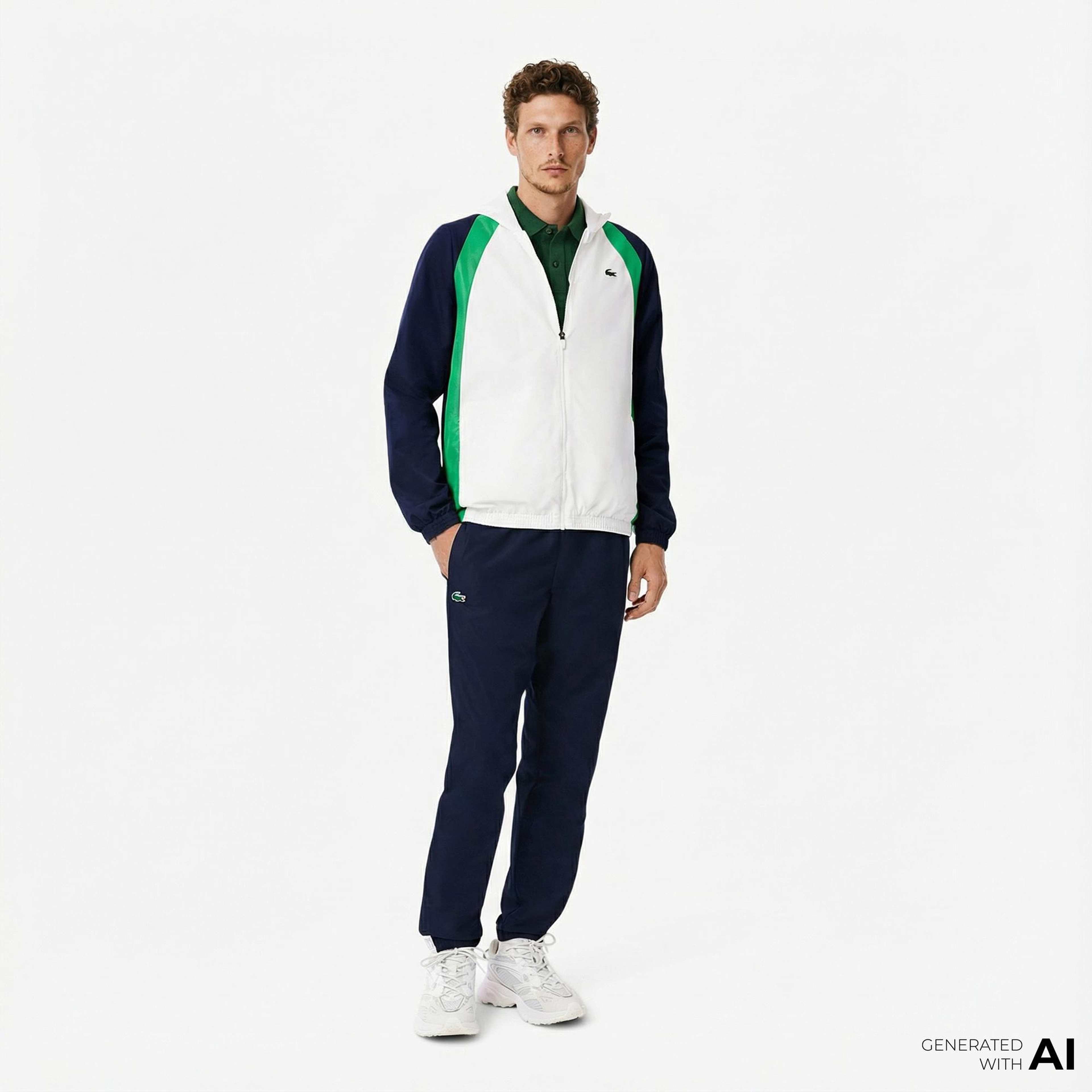 Lacoste Erkek Regular Fit Kapüşonlu Renk Bloklu Beyaz Eşofman Takımı