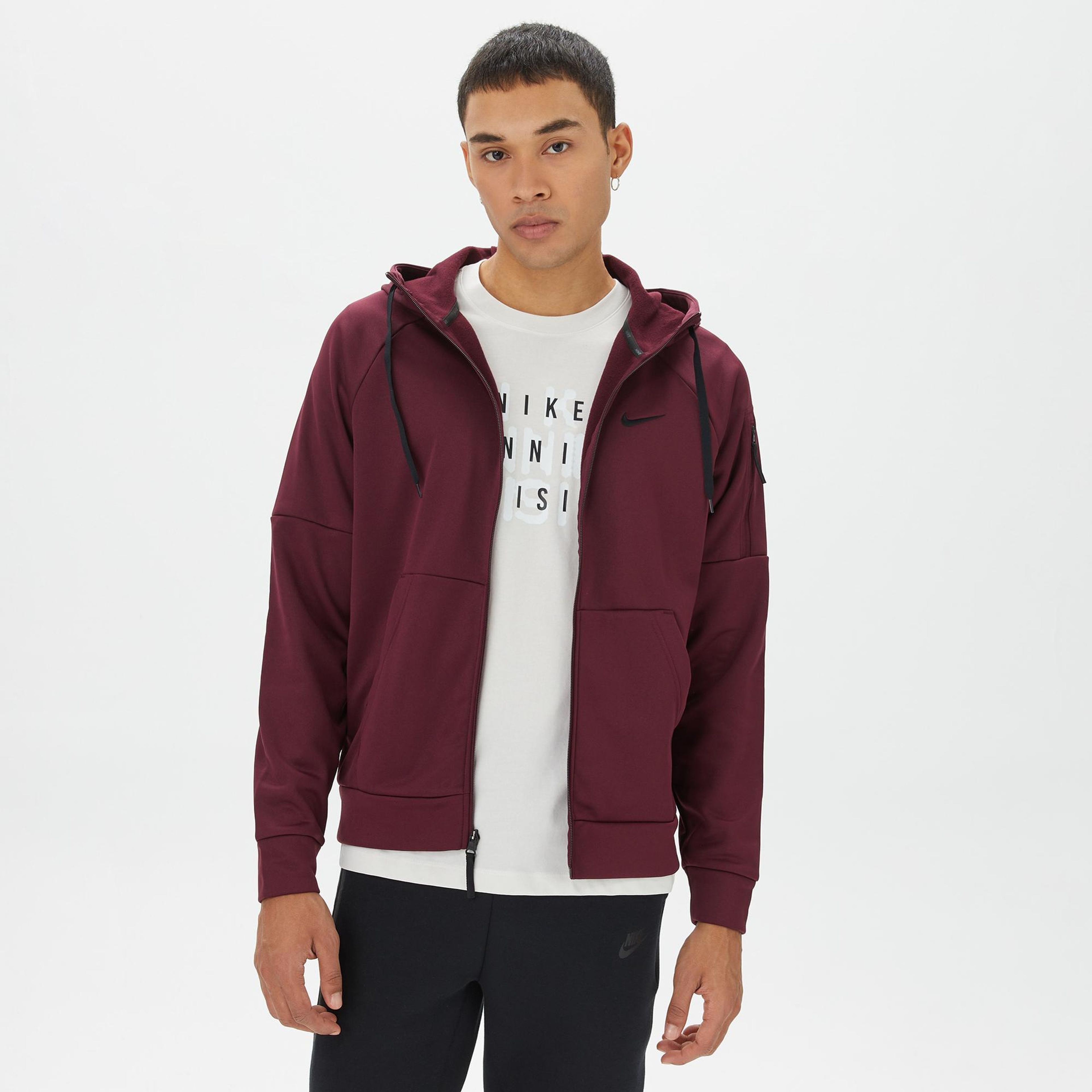 Nike Therma Full Zip Erkek Bordo Sweatshirt
