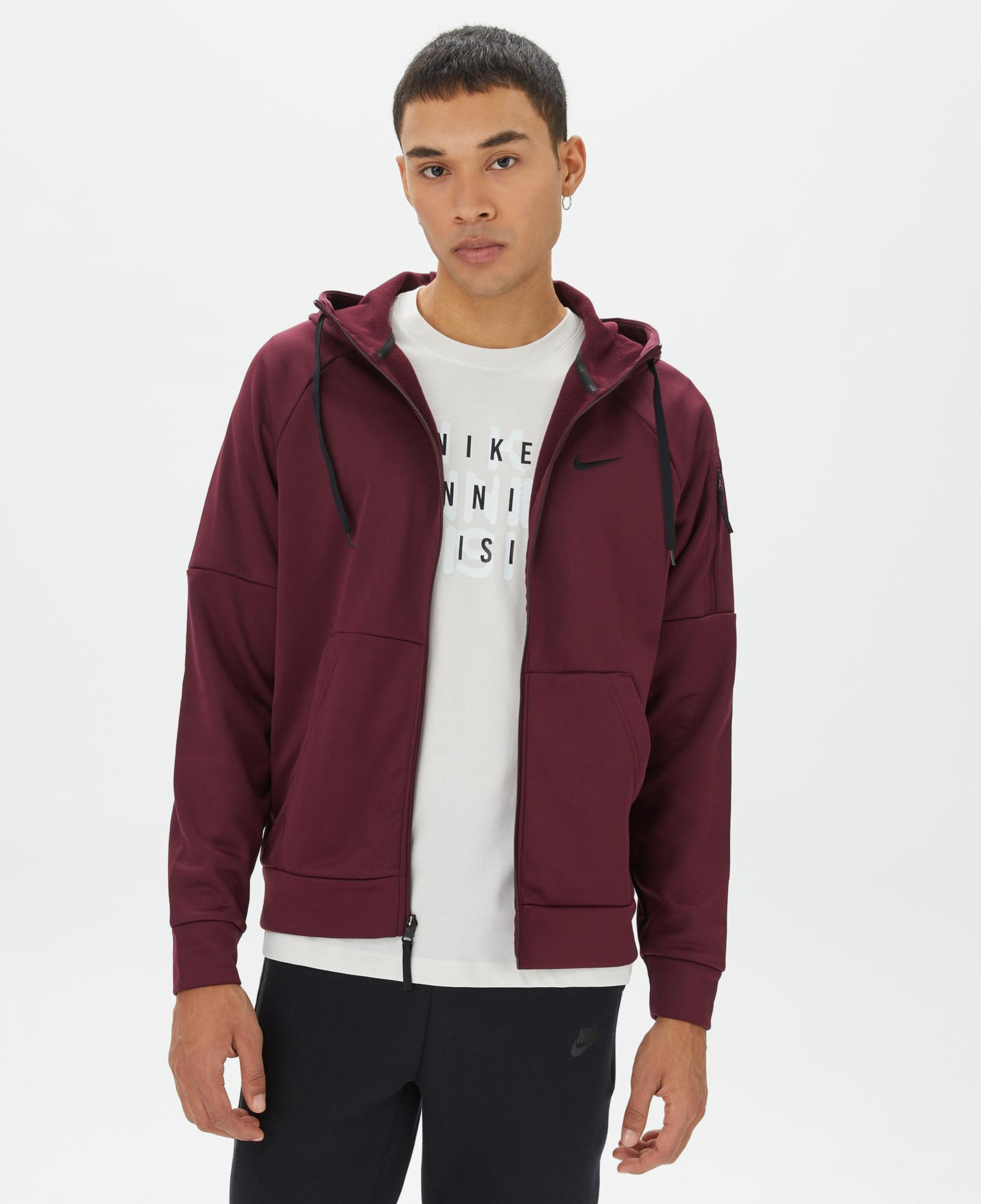 Nike Therma Full Zip Erkek Bordo Sweatshirt