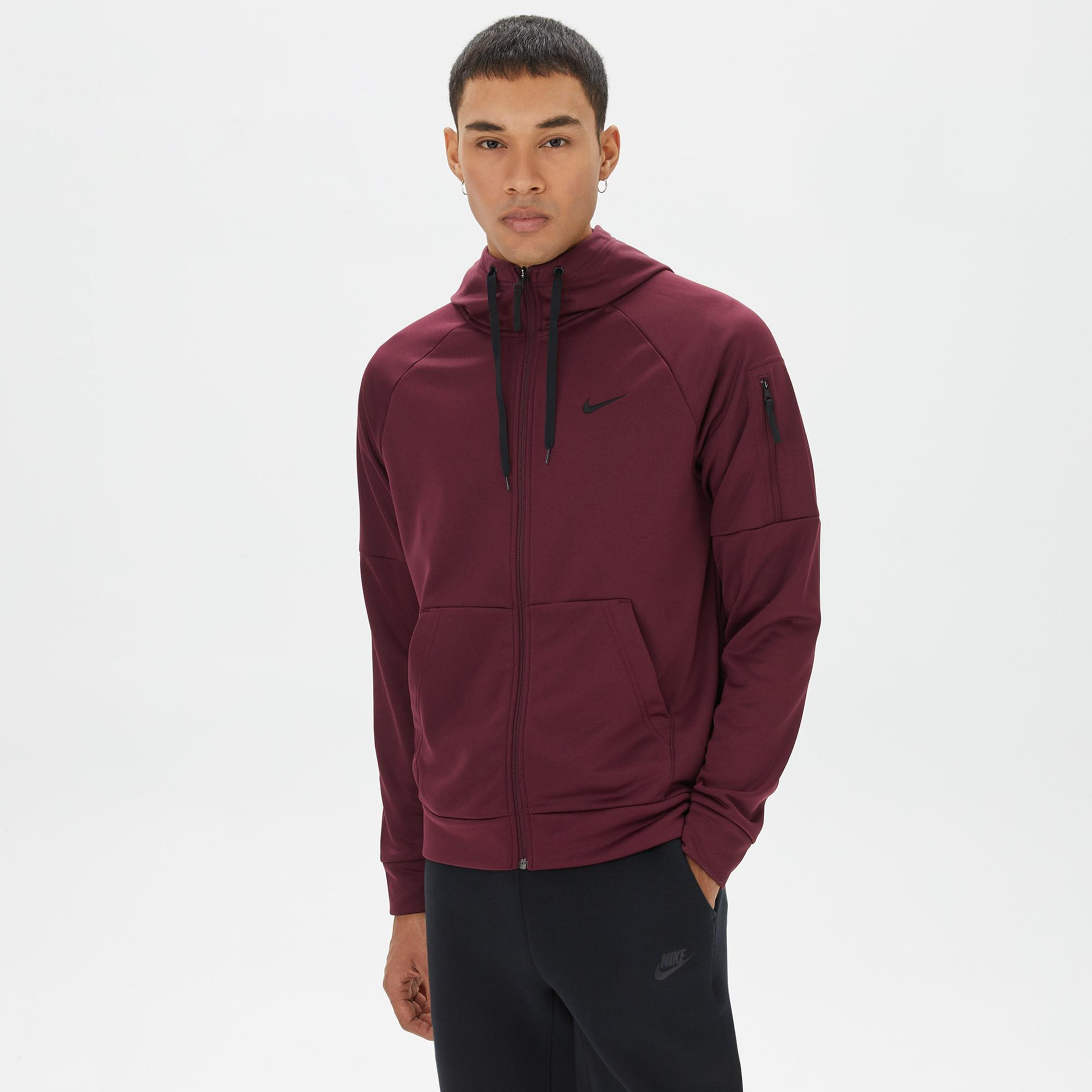 Nike Therma Full Zip Erkek Bordo Sweatshirt