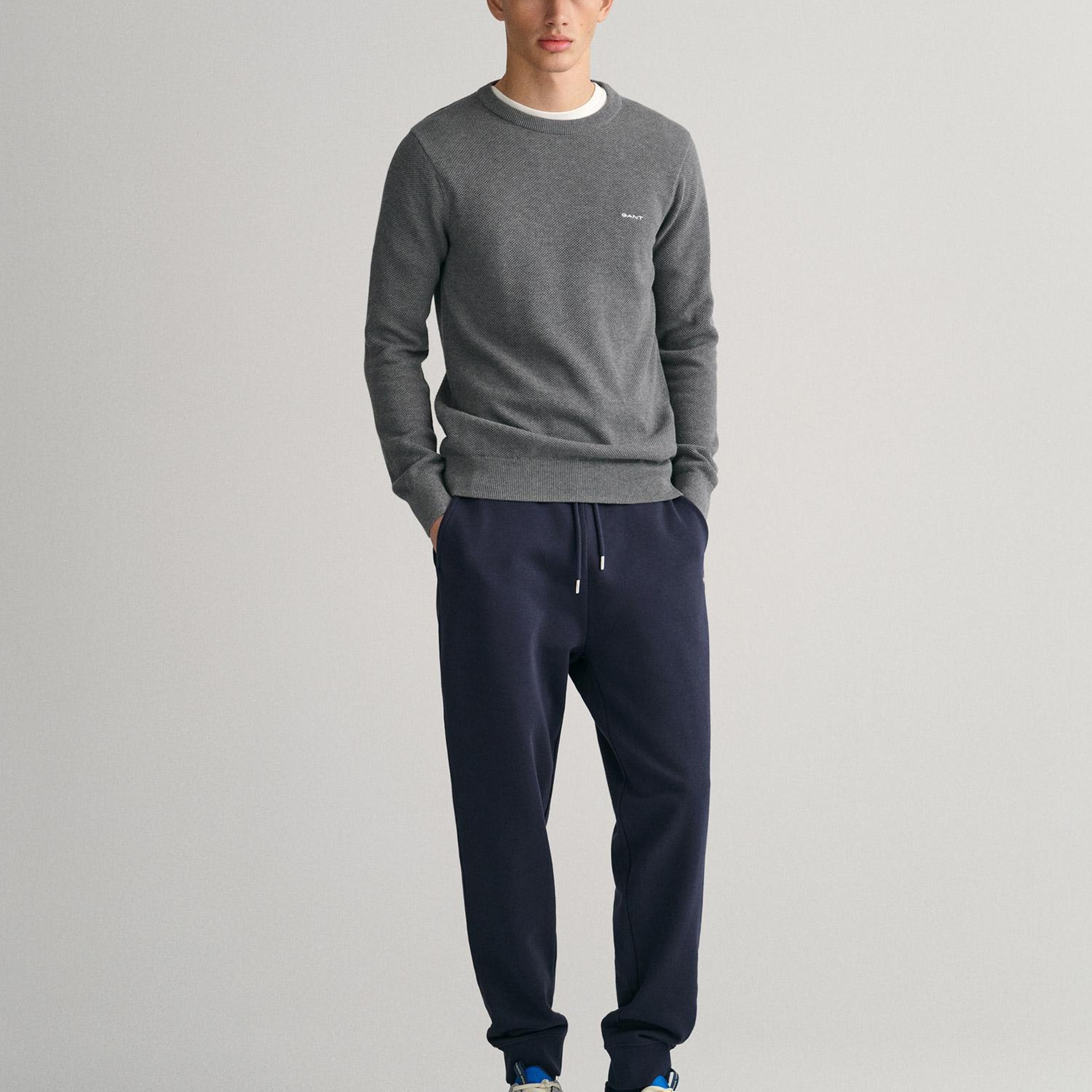 GANT Erkek Gri Regular Fit Bisiklet Yaka Kazak