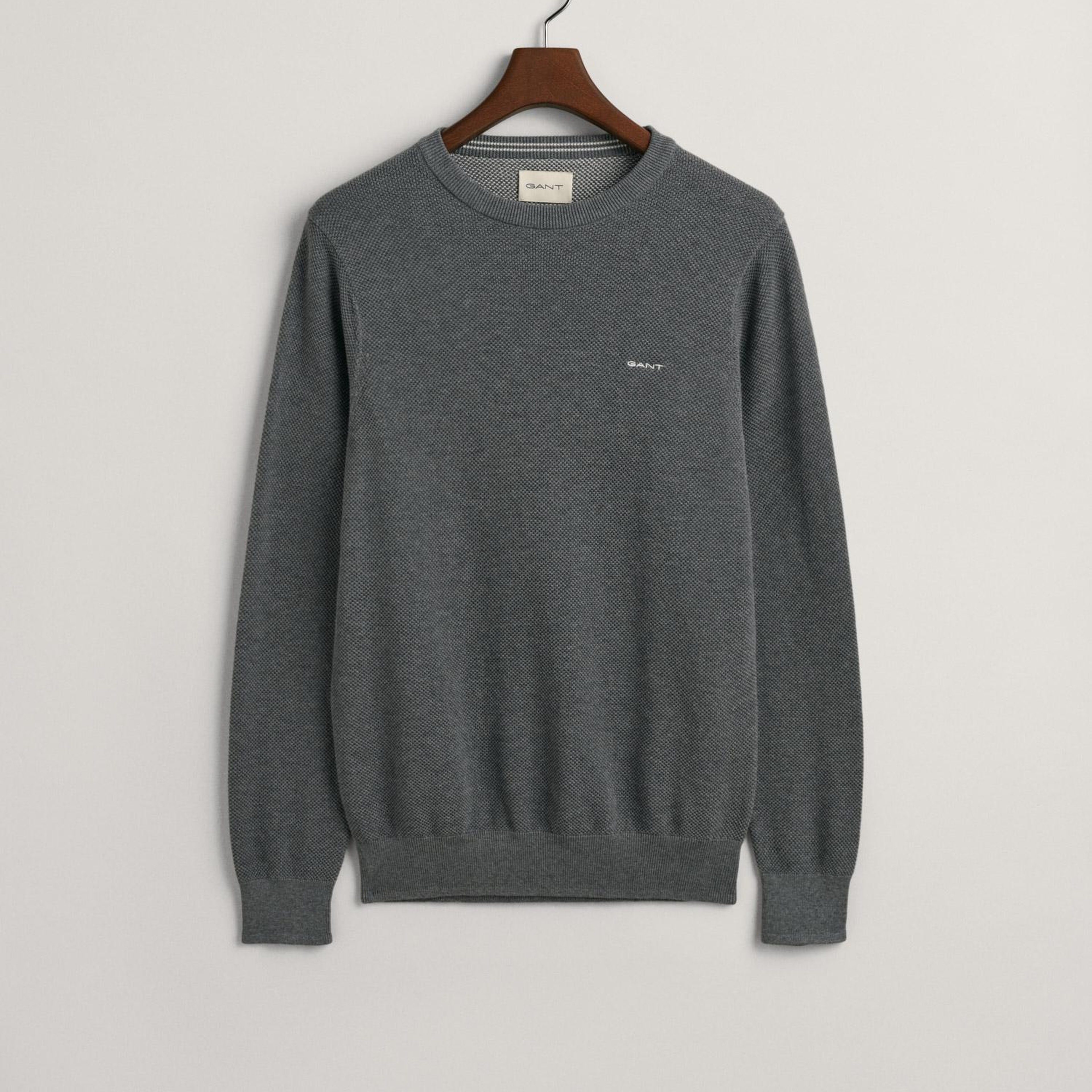GANT Erkek Gri Regular Fit Bisiklet Yaka Kazak