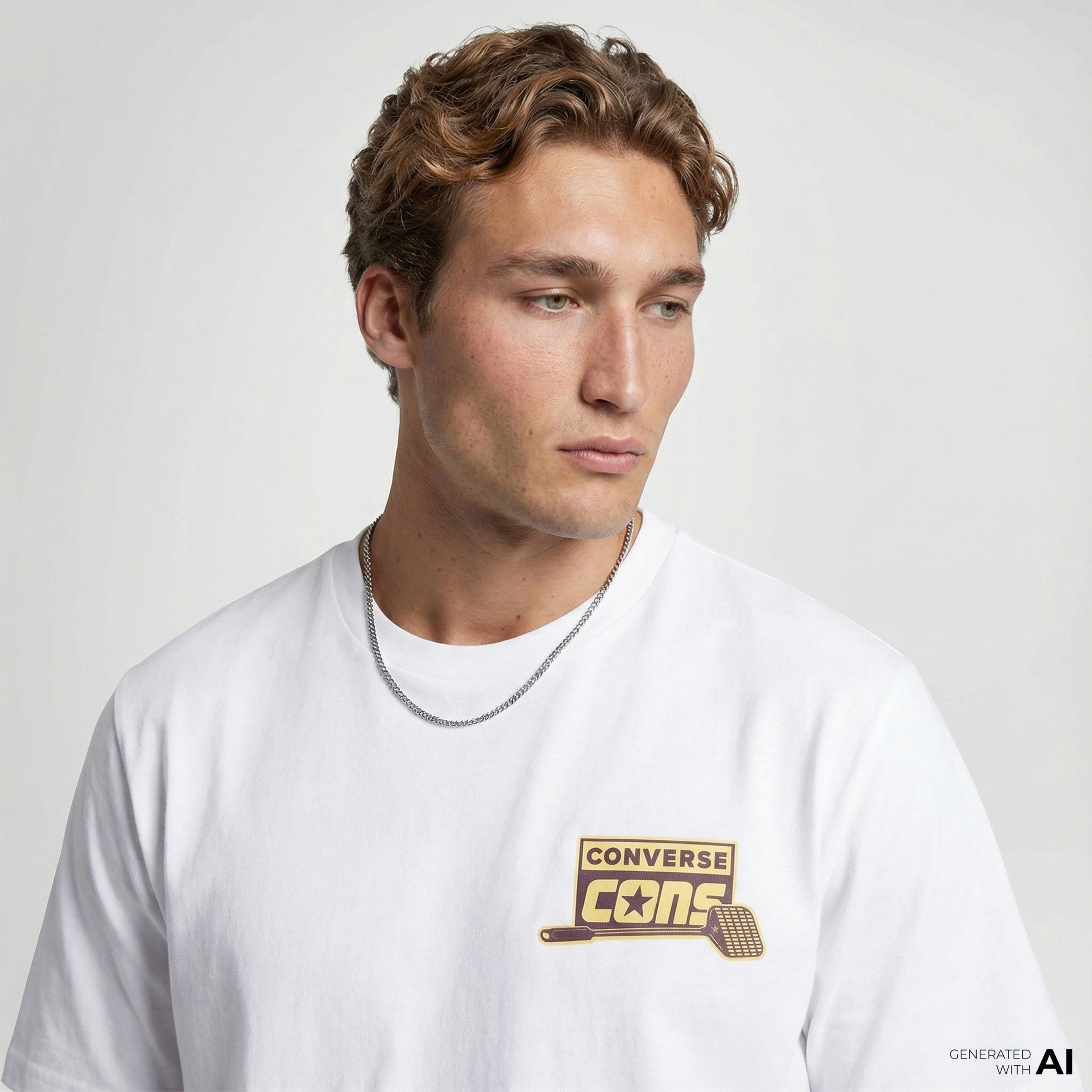 Converse Erkek Loose Fit Baskılı Beyaz T-Shirt