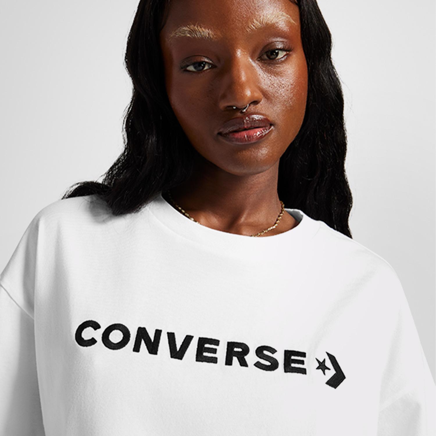 Converse Wordmark Relaxed Fit Baskılı Kadın Beyaz T-Shirt