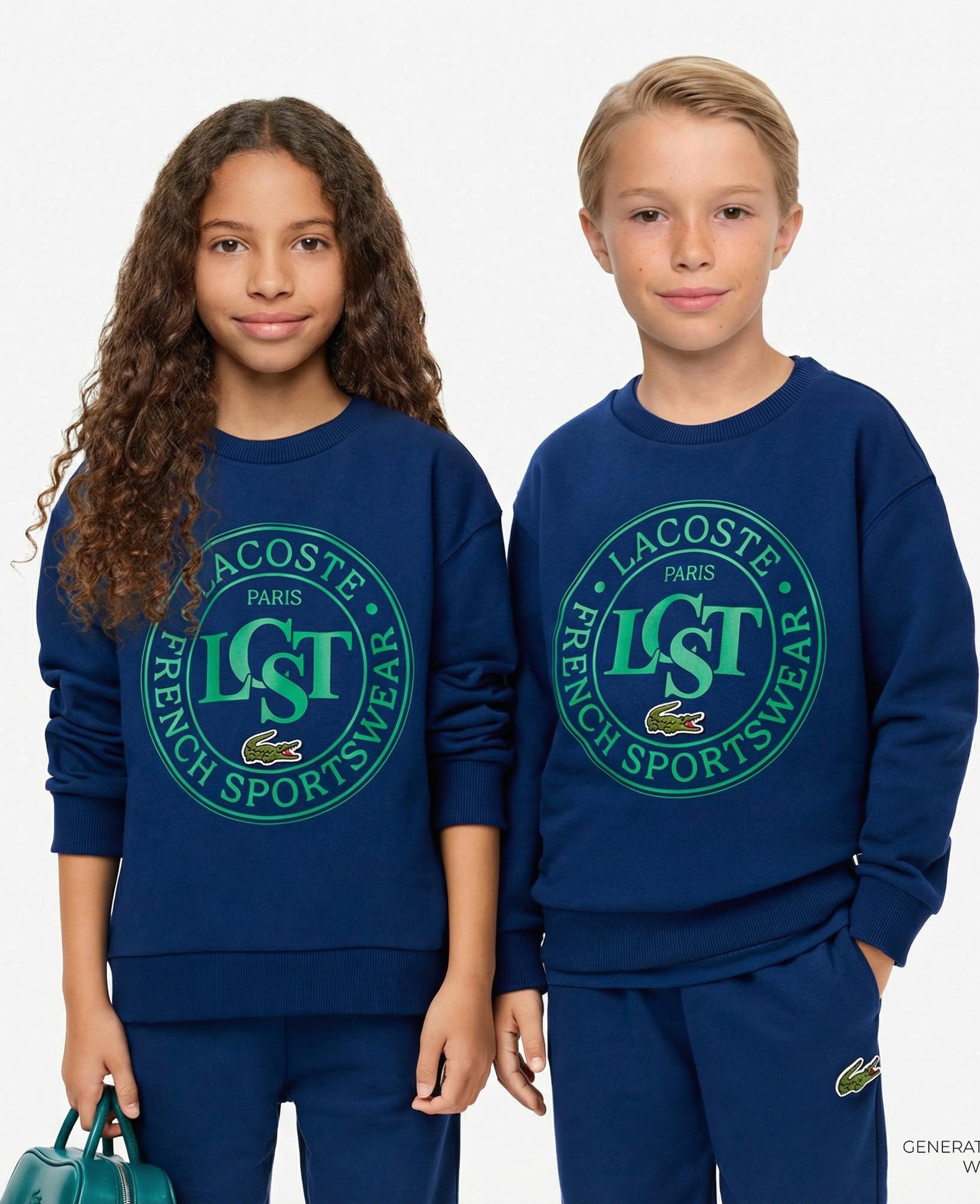 Lacoste Çocuk Bisiket Yaka Baskılı Lacivert Sweatshirt