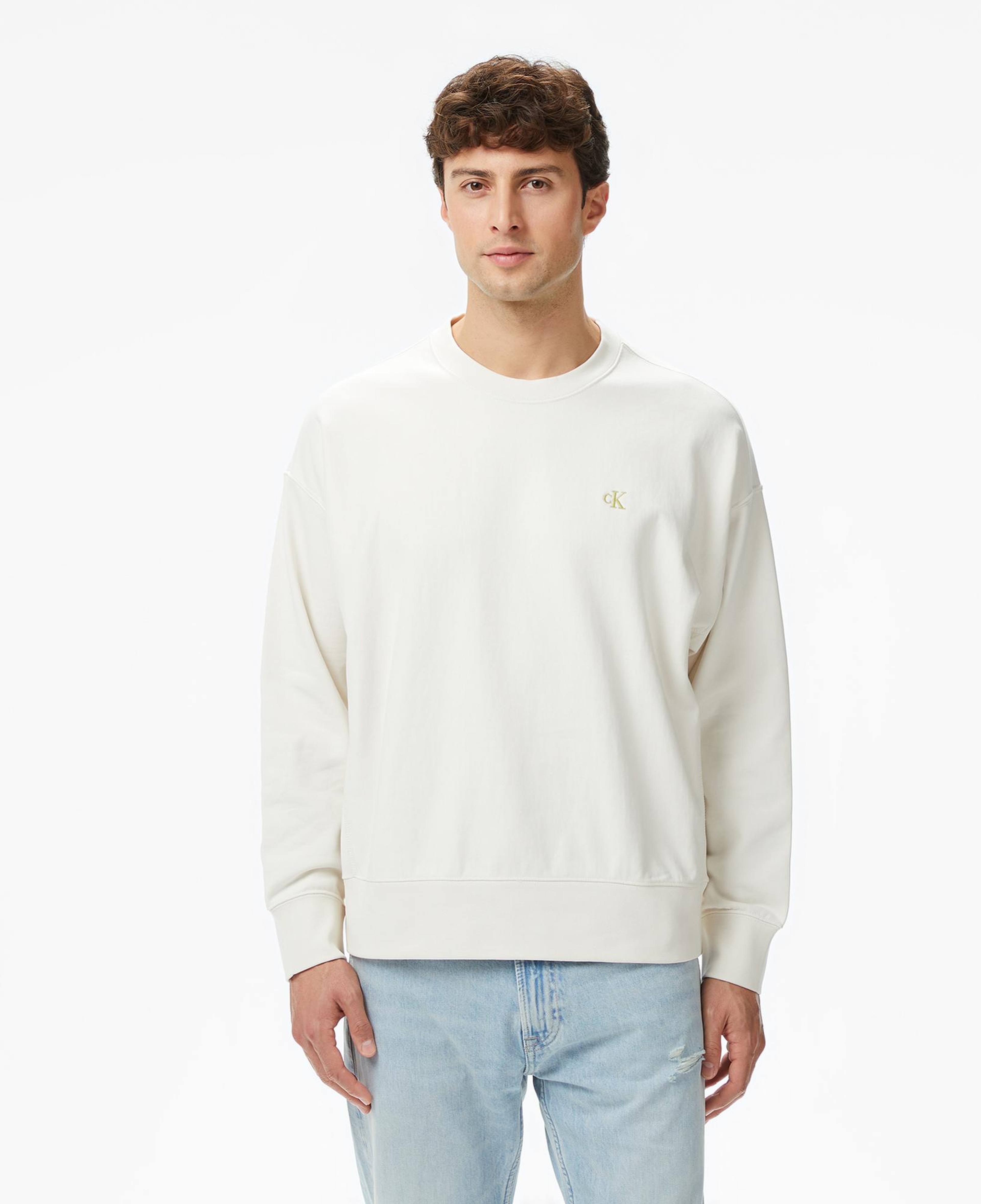 Calvin Klein Premium Terry Monogram Erkek Beyaz Sweatshirt