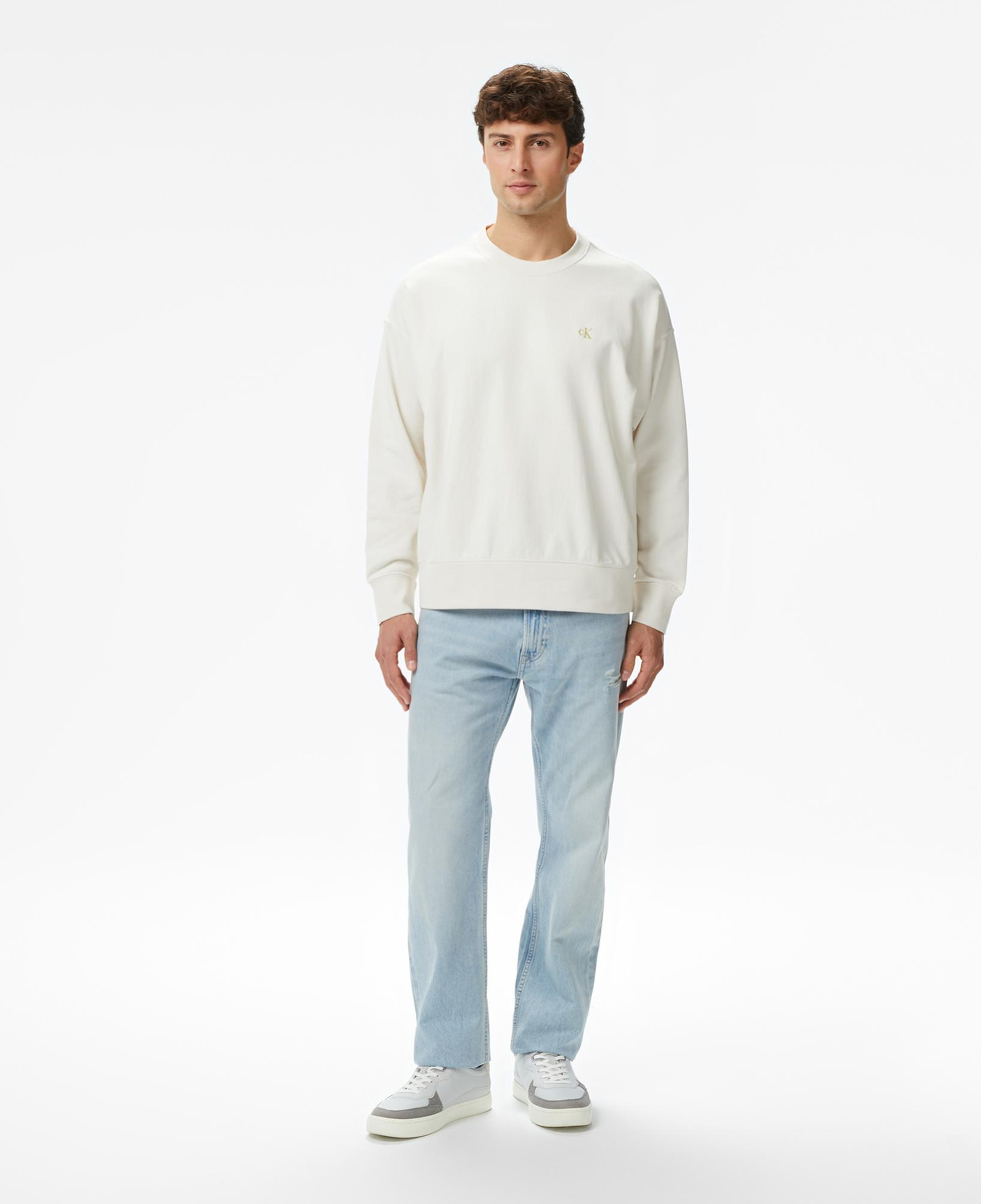 Calvin Klein Premium Terry Monogram Erkek Beyaz Sweatshirt