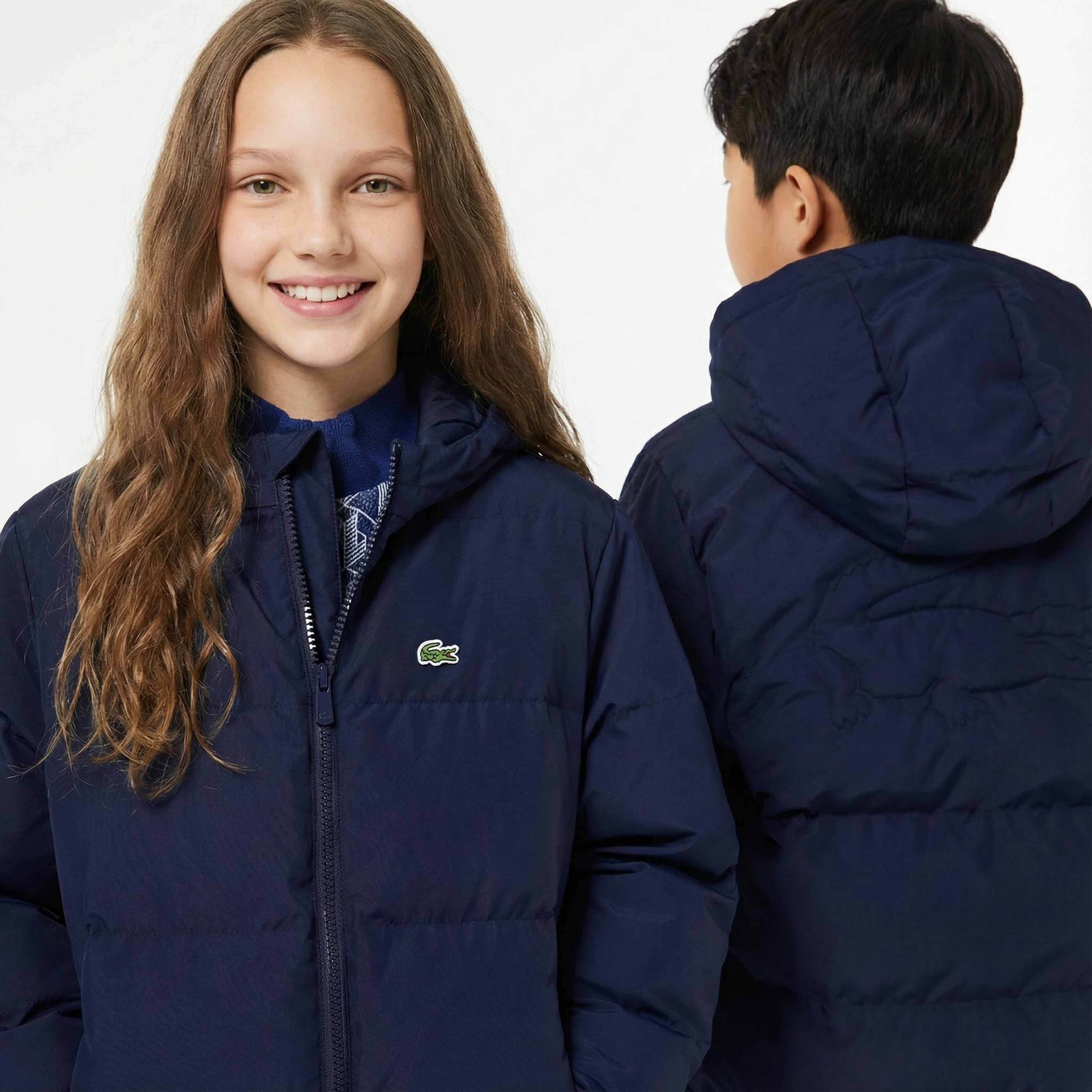 Lacoste Çocuk Kapüşonlu Lacivert Şişme Mont