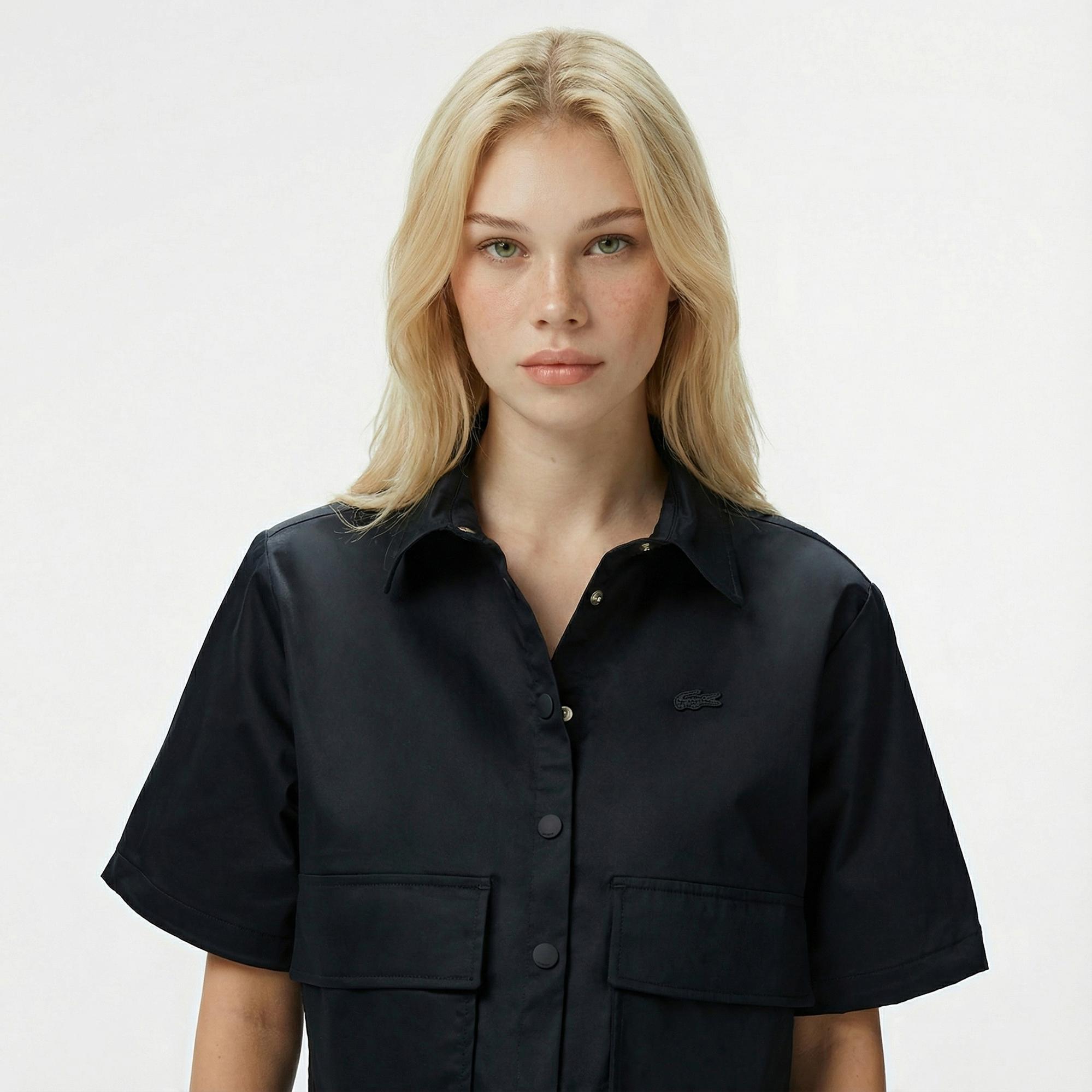 Lacoste Kadın Regular Fit Yarım Kollu Siyah Gömlek